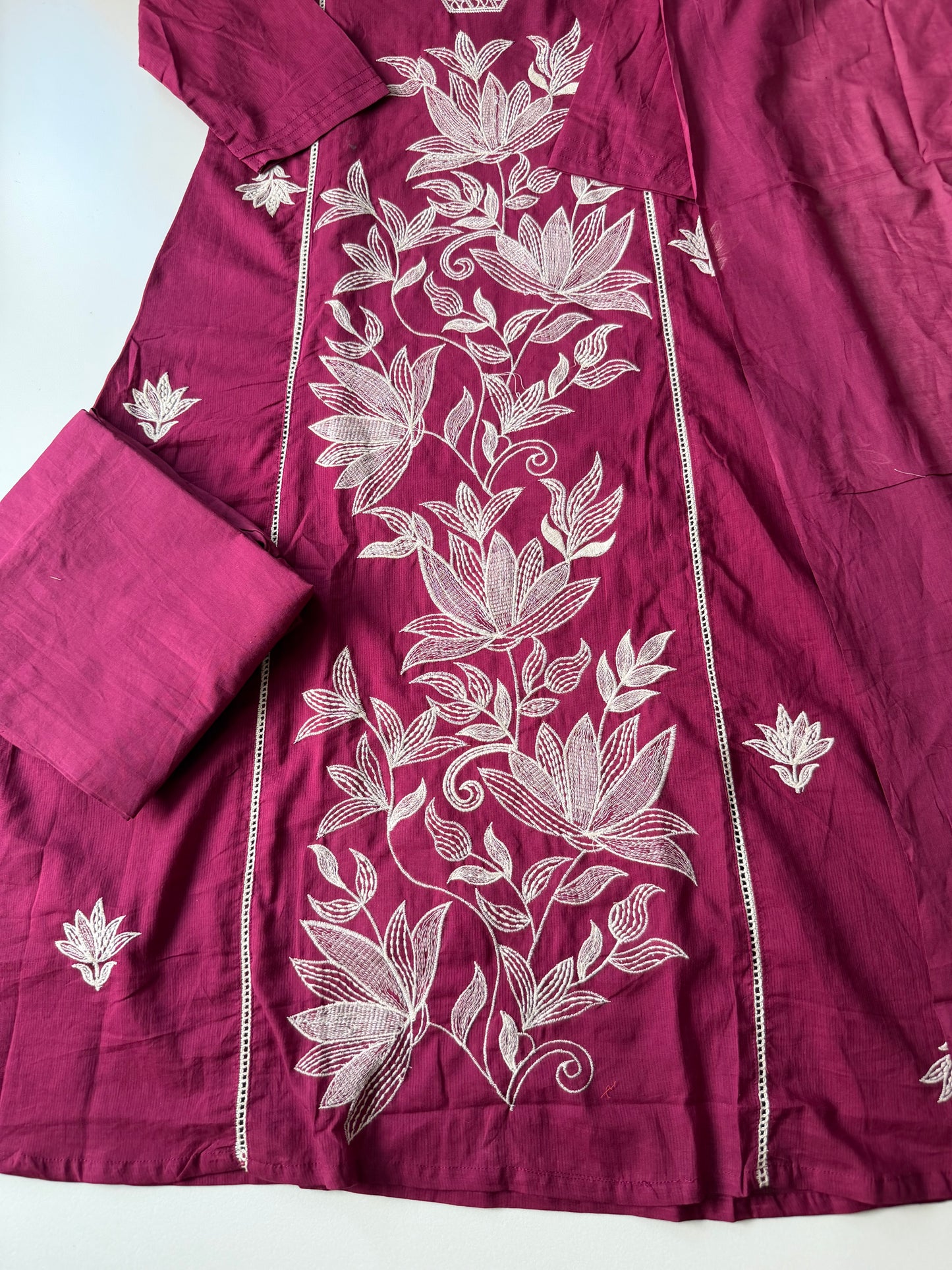 K593 - Cotton embroidered Aline Kurti with pants and dupatta