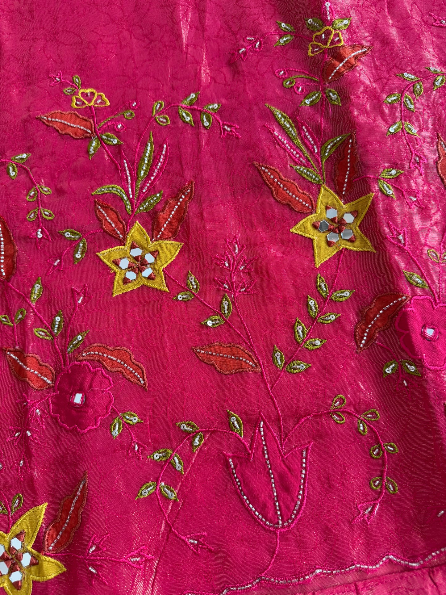 K683 - Self tissue silk handwork aline Kurti with pants and dupatta