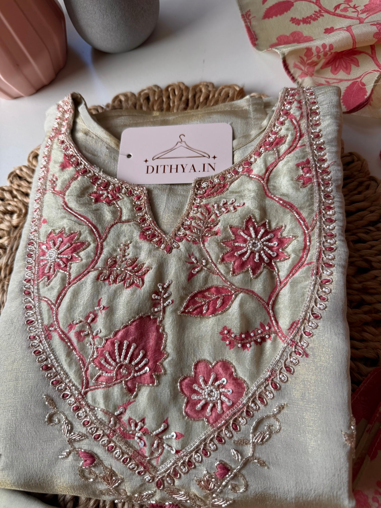 K590 - Tissue silk straight Kurti with pants and dupatta