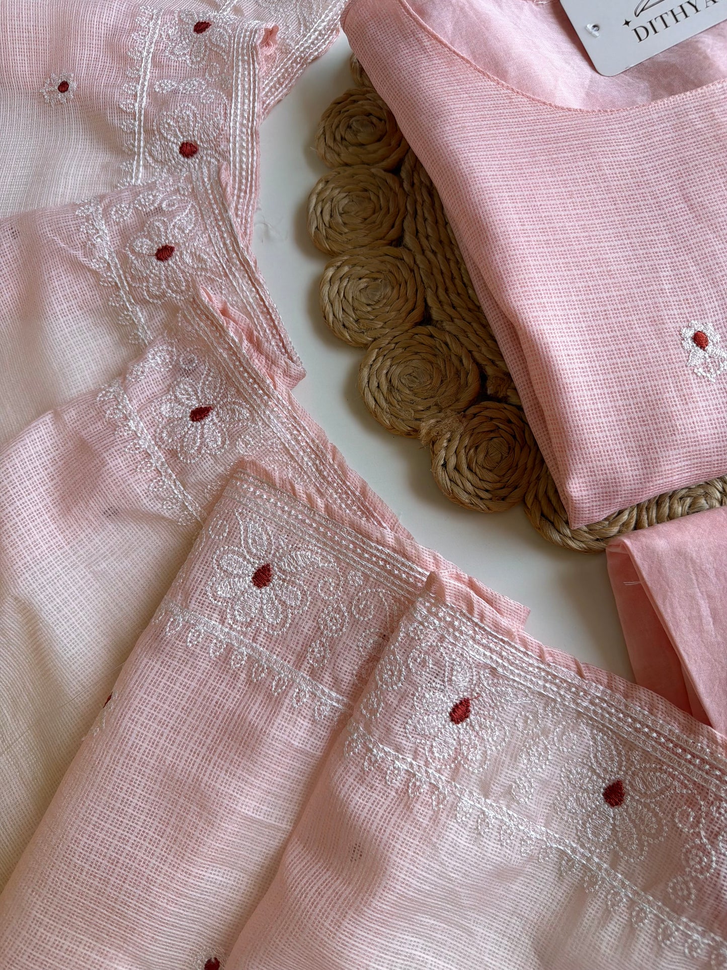 K545 - Kota doriya embroidered straight Kurti with pants and dupatta
