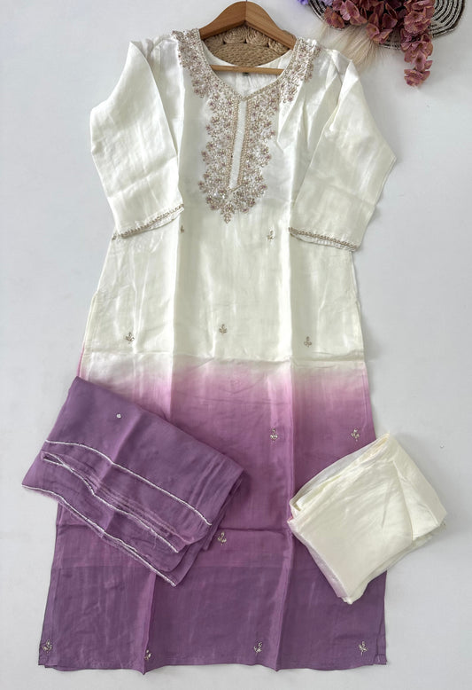 D202 - Dola silk straight kurti with pants and dupatta
