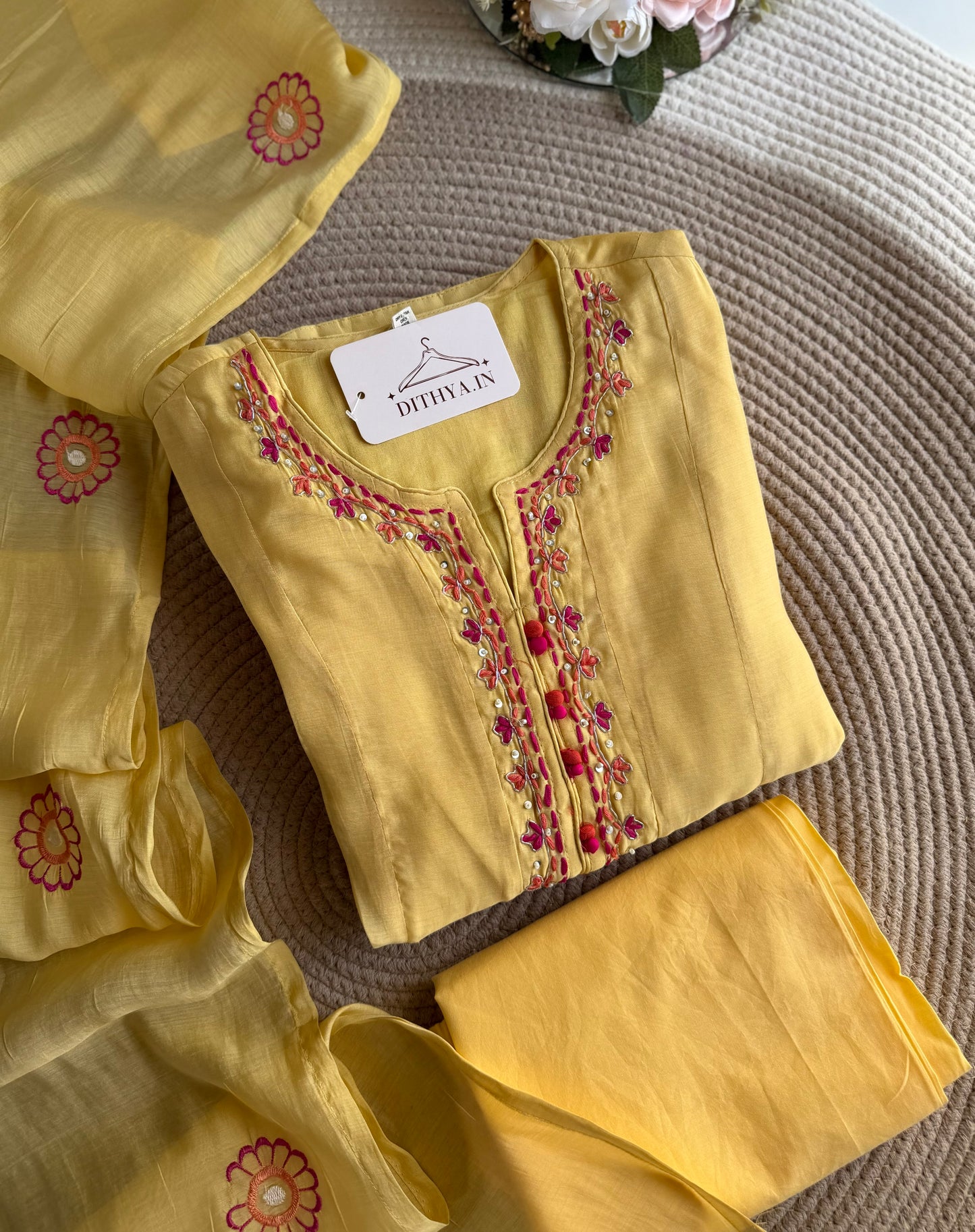 K663 - Surat Mul chanderi embroidered Anarkali with pants and dupatta
