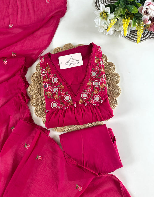 K152 - Mul cotton embroidery anarkali with pants and dupatta