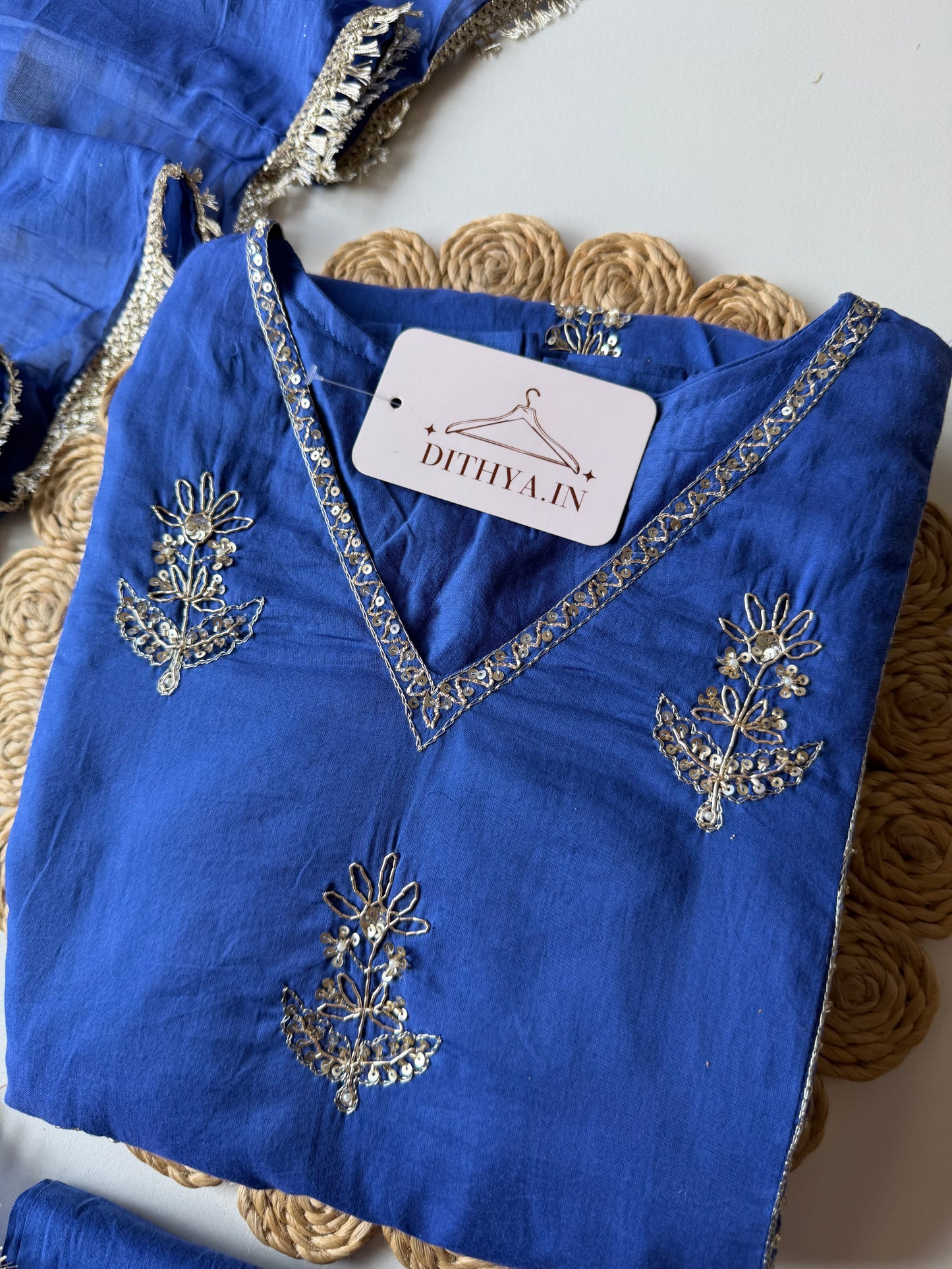 K619 - Mul chanderi handwork Anarkali with pants and dupatta
