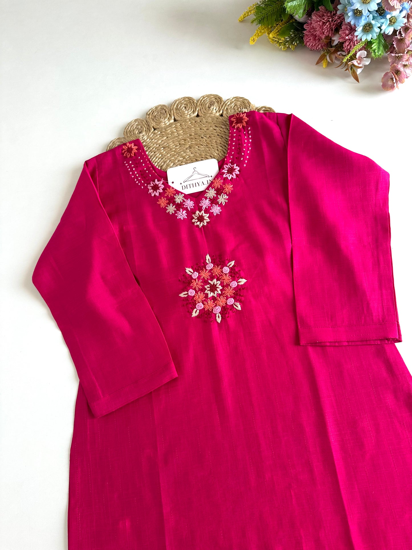 K476 - Muslin cotton embroidered straight Kurti