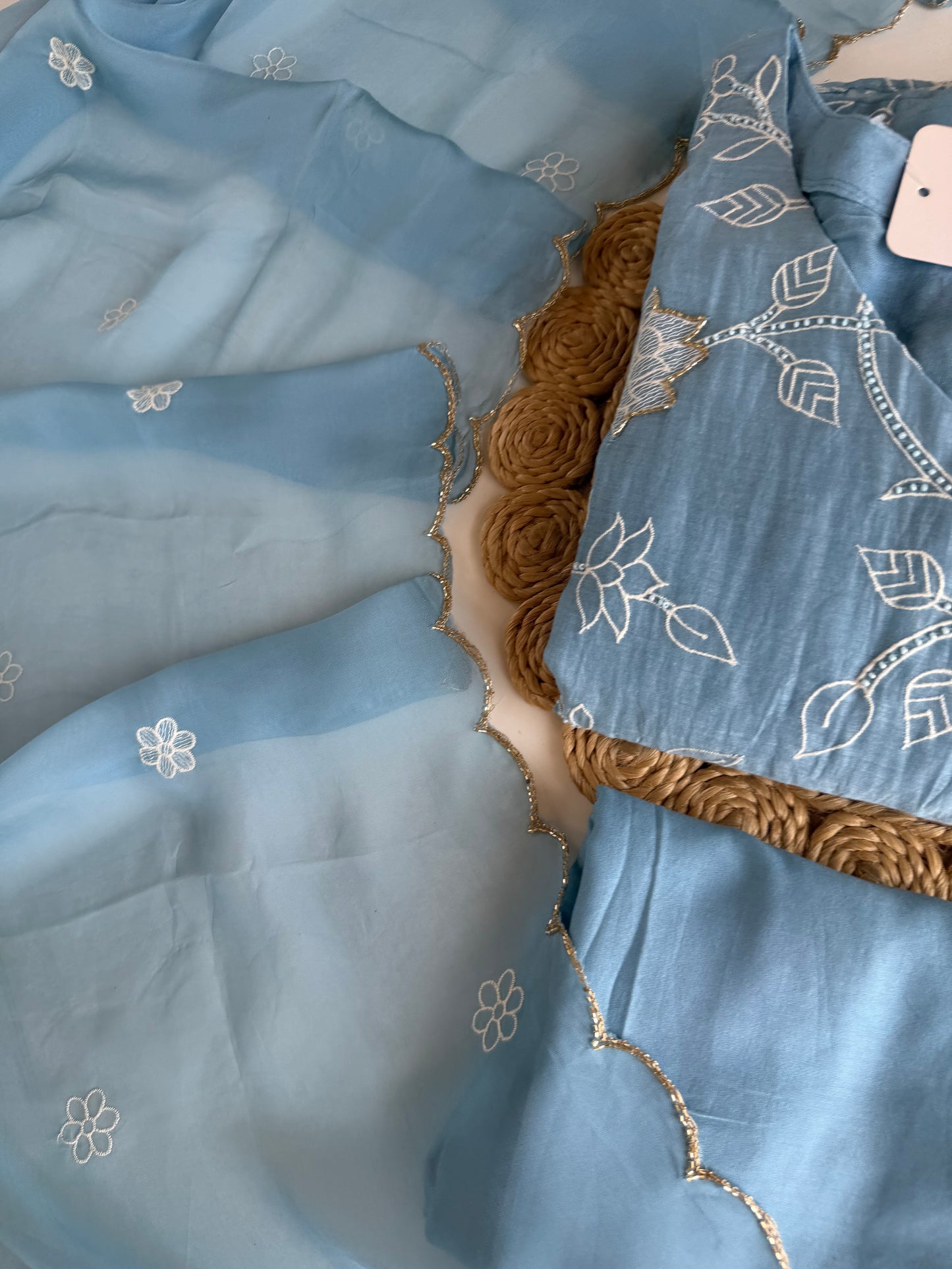 K735 - Mul chanderi embroidered Anarkali with pants and dupatta in 2 colours