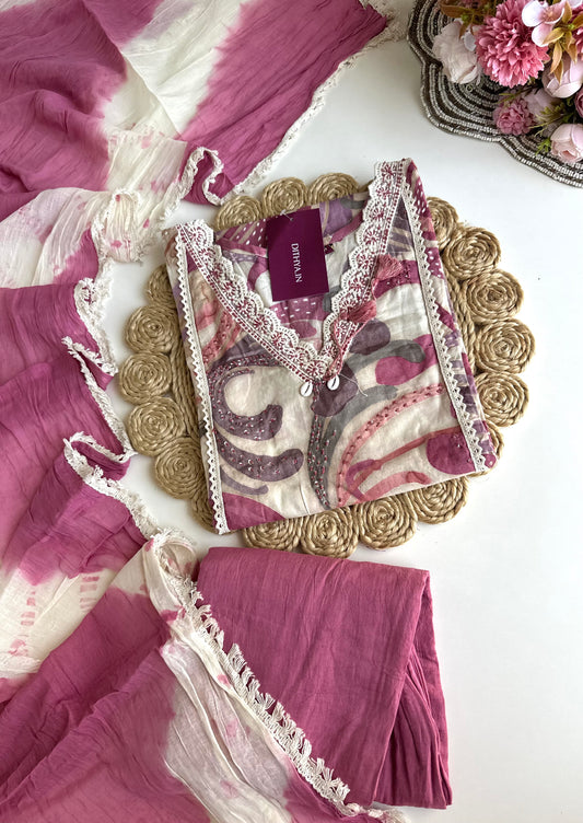 K030 - Cotton embroidered straight Kurti with pants and dupatta