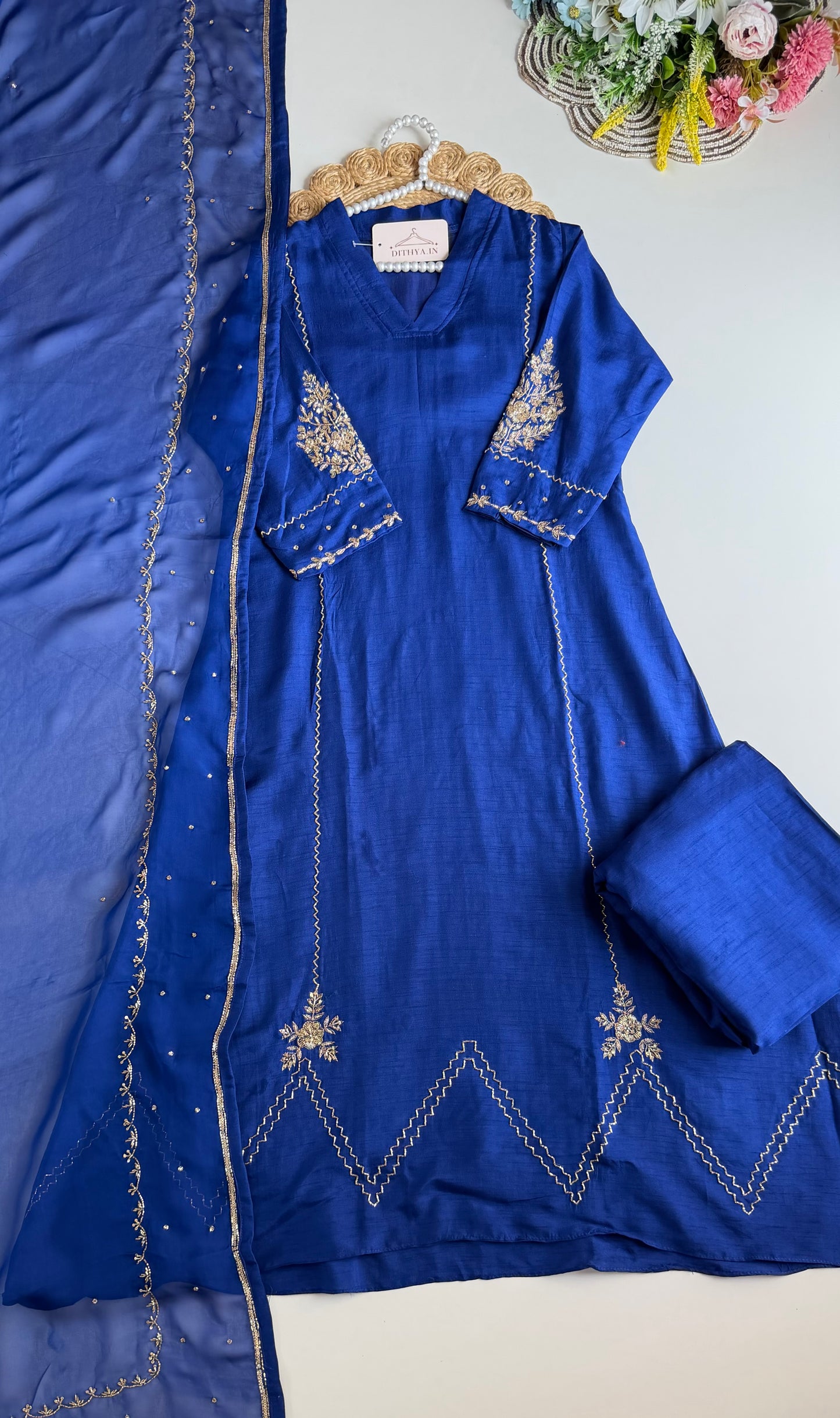 K298 - Russian silk zardosi handwork Anarkali with pants and dupatta