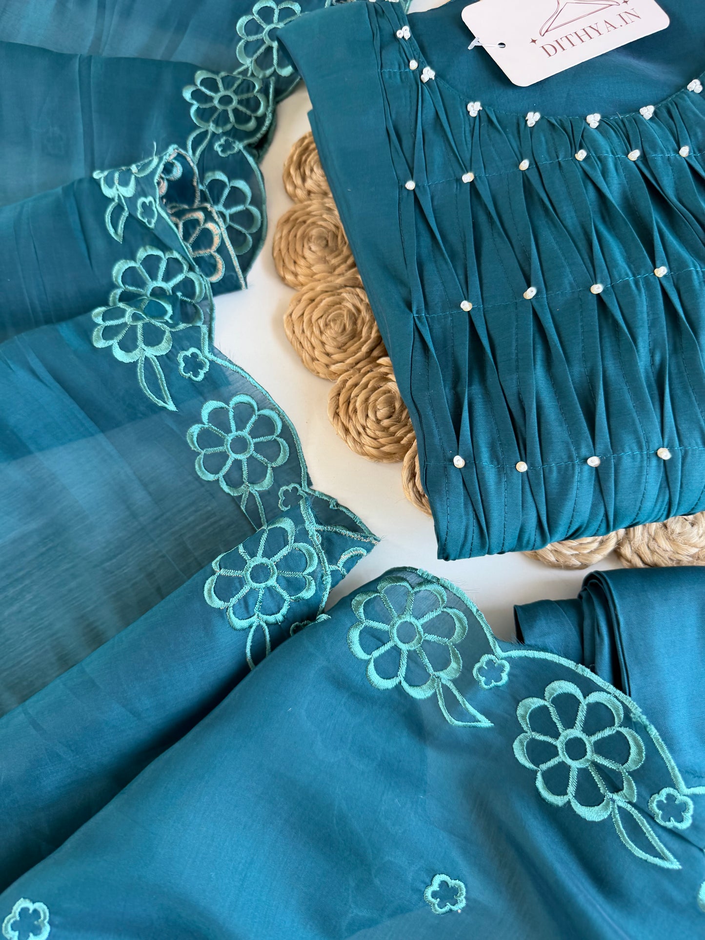 K040 - Surat Mul chanderi embroidered Anarkali with pants and dupatta in 2 colours