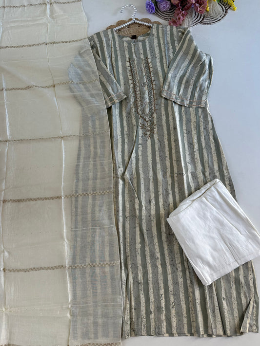 D396-Roman silk straight kurti with pants and dupatta