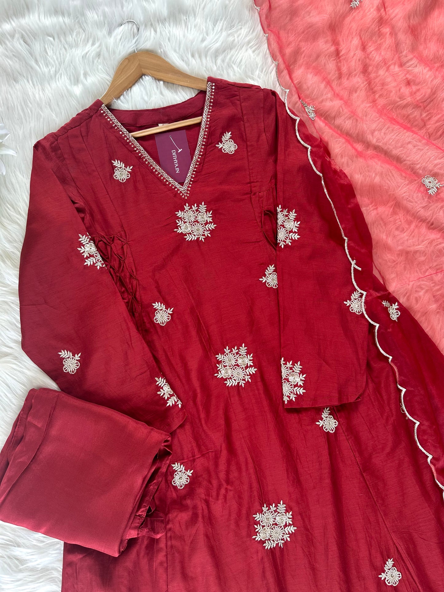 K370 - Mul Chanderi Zari work Anarkali with pants and dupatta in 2 colours