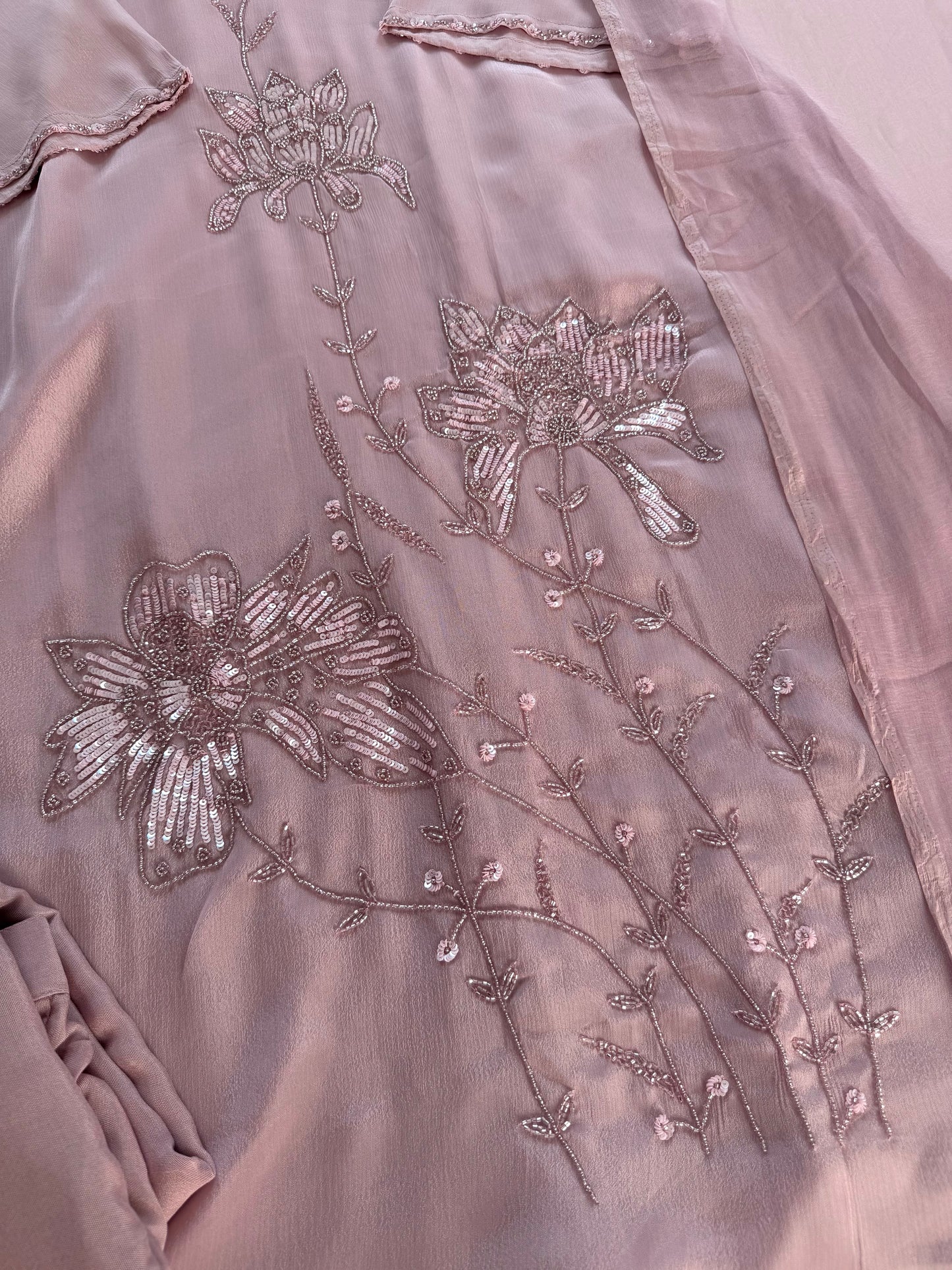 K308 - Chinnon handwork Aline Kurti with pants and dupatta