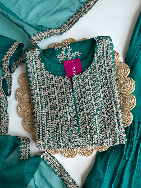 K199 - Russian silk handwork Kurti with sharara and dupatta