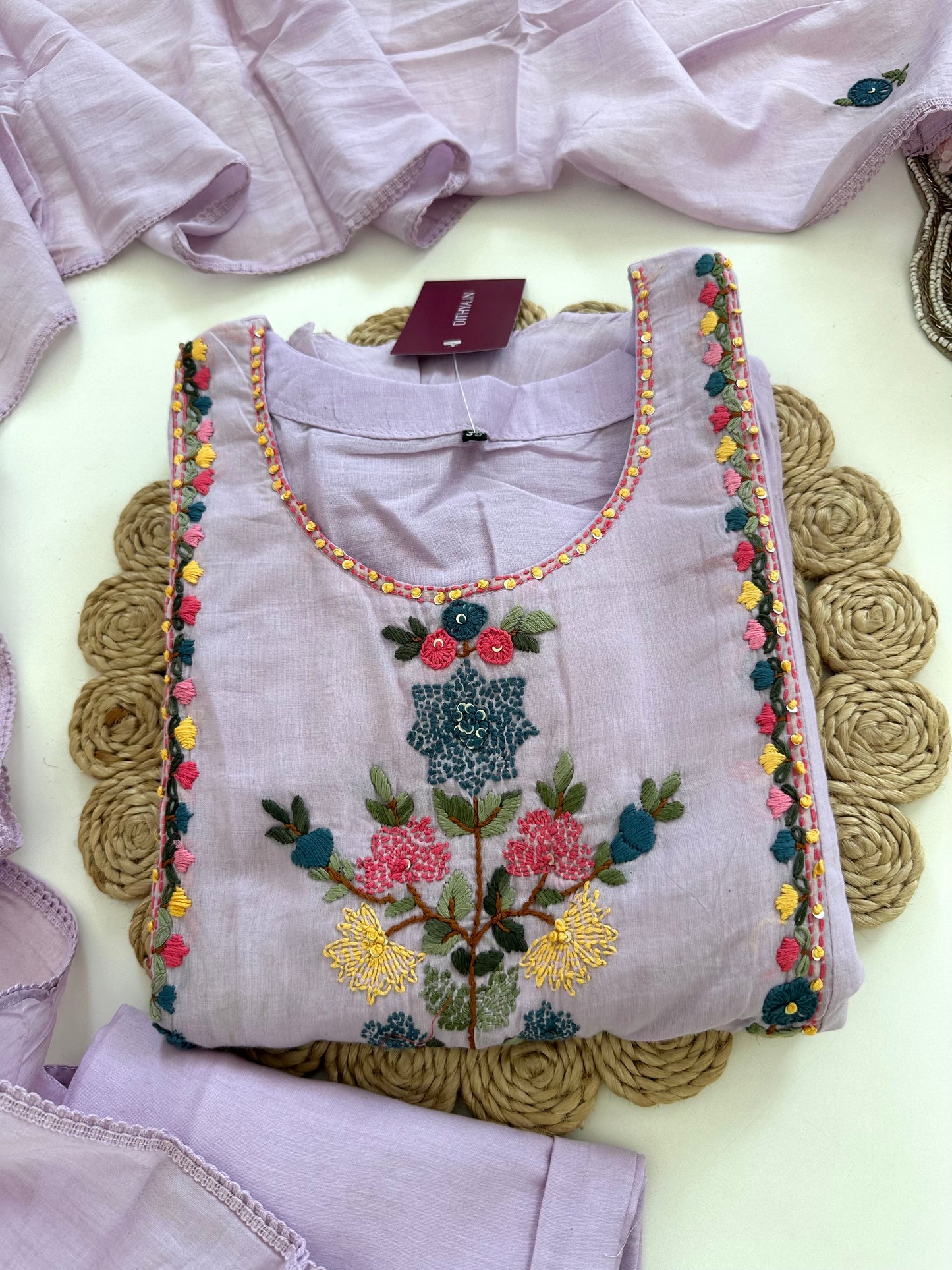 K157 - Mul cotton embroidered Anarkali with pants and dupatta in 2 colours