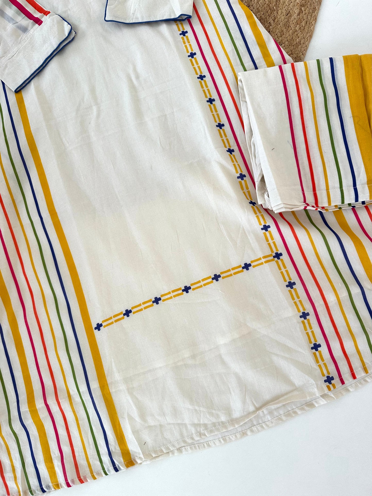 K689 - Mul cotton embroidered Aline Kurti with pants