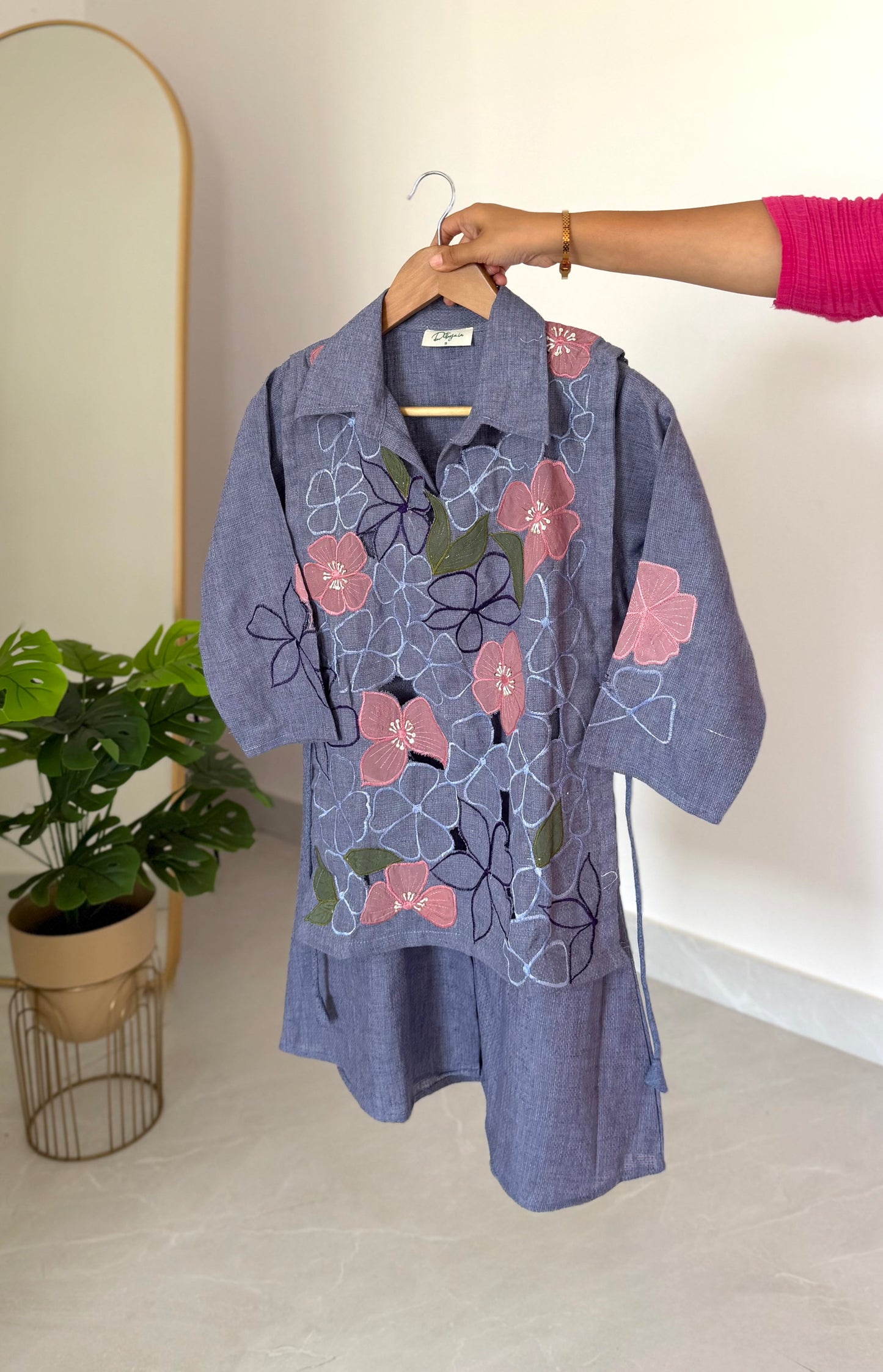 K500 - Linen cotton appliqué embroidered coord sets in 2 colours