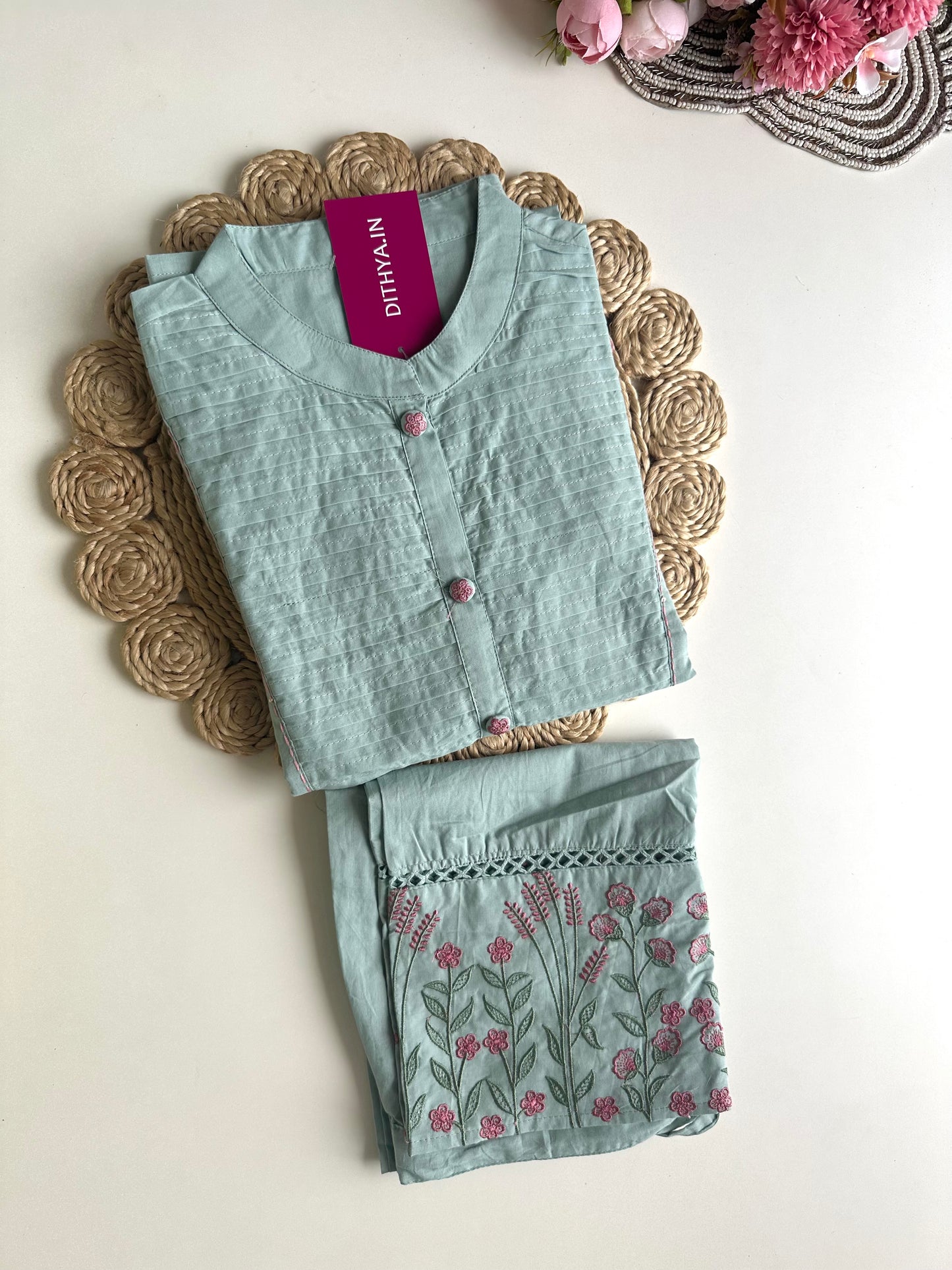 K303 - Cotton embroidered straight Kurti with pants