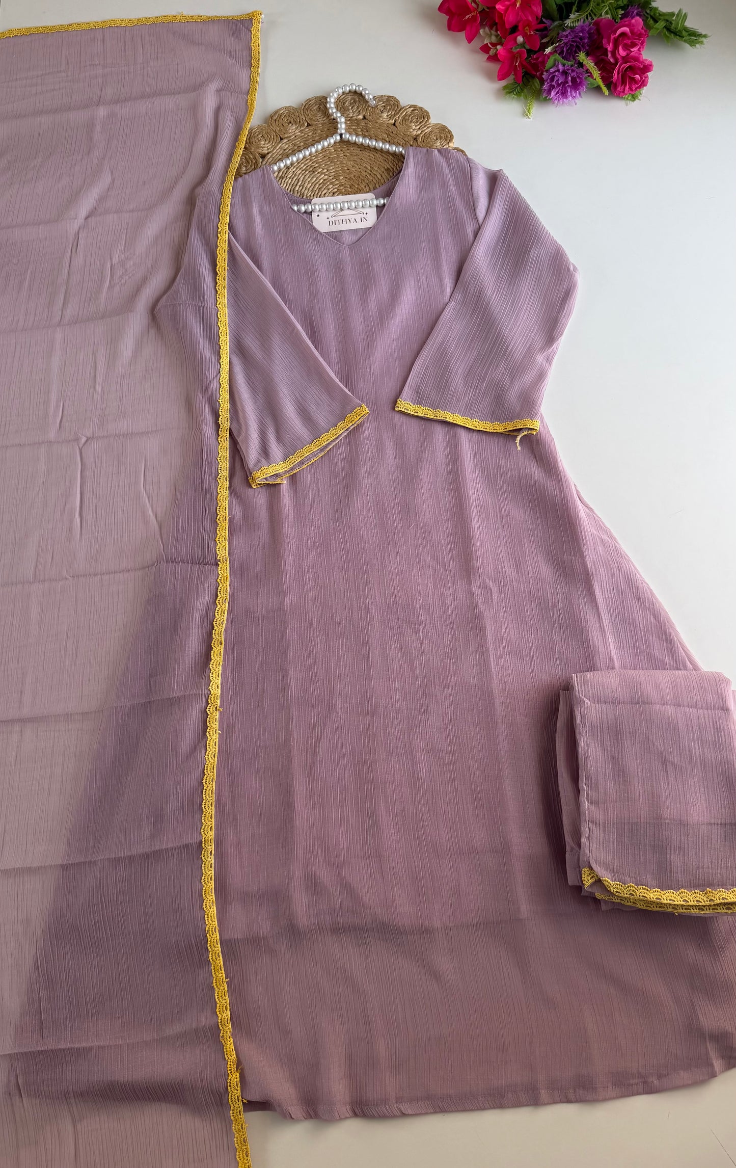 K636 - Crushed imported fabric Anarkali with pants and dupatta