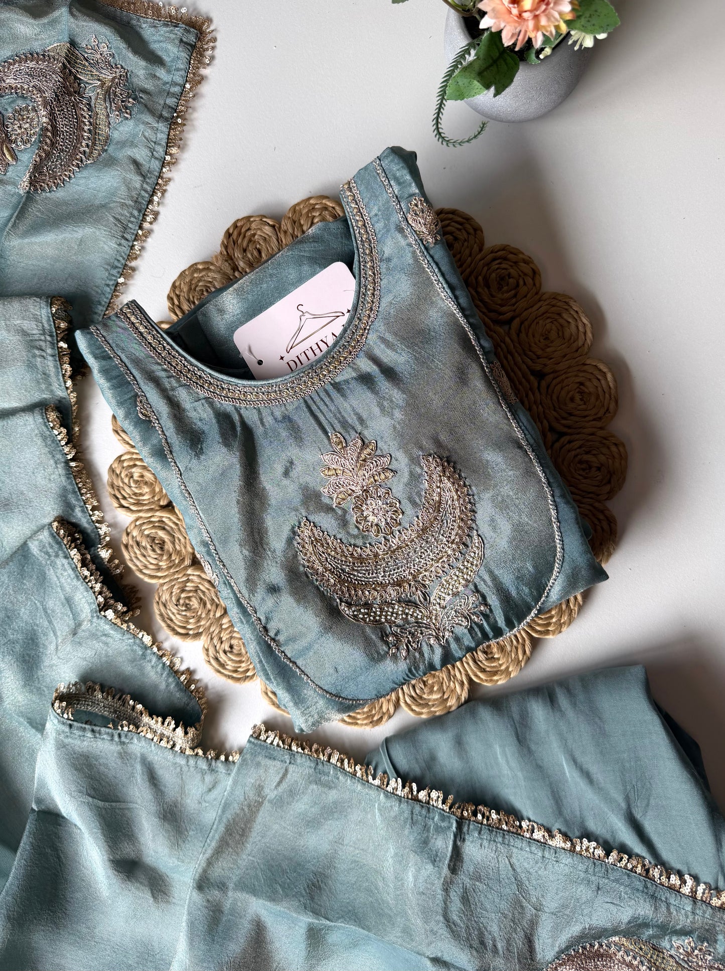 K092 - Tissue silk zari Anarkali with pants and dupatta