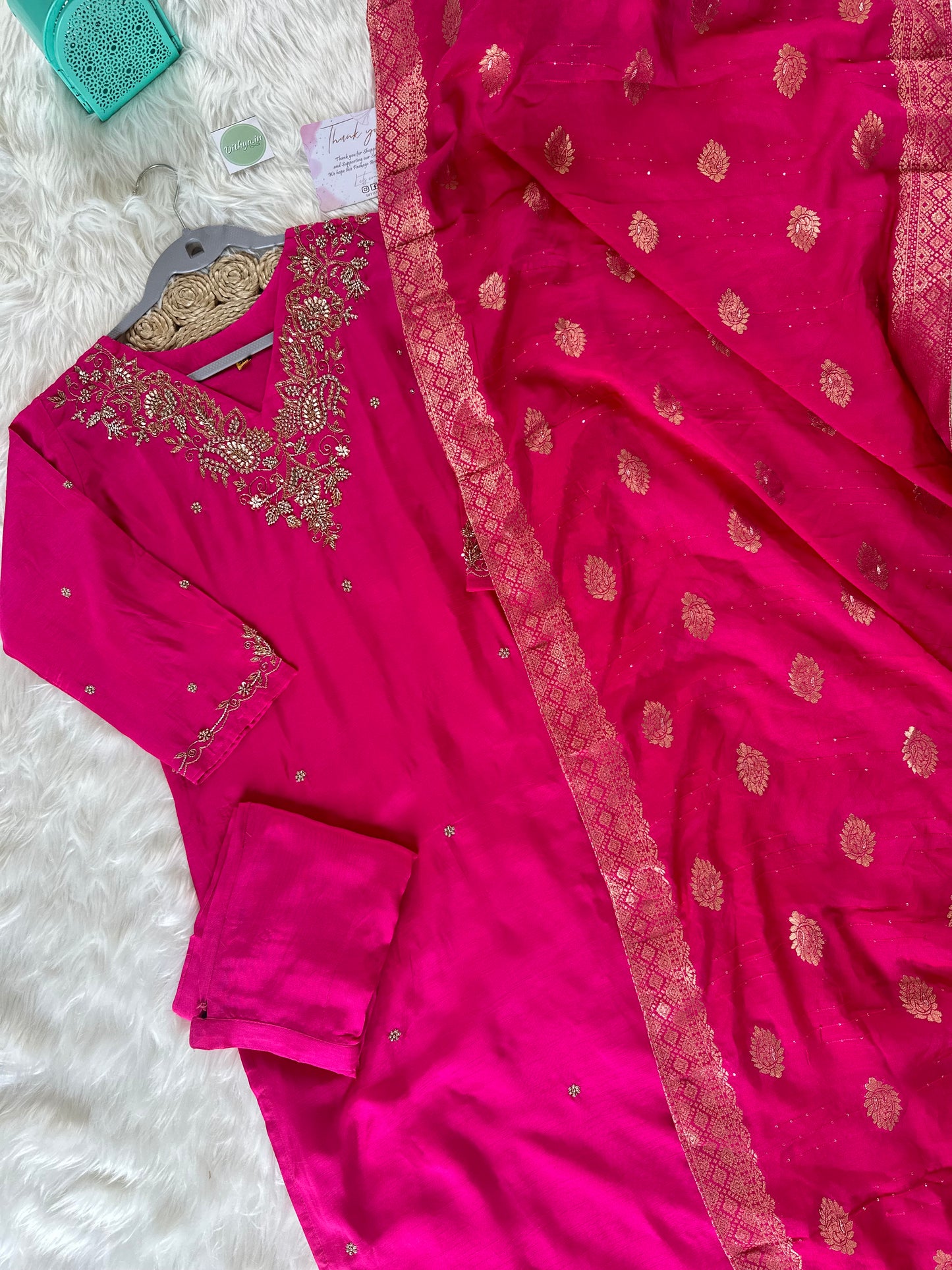 K238 - Russian silk kurti with pants and dupatta