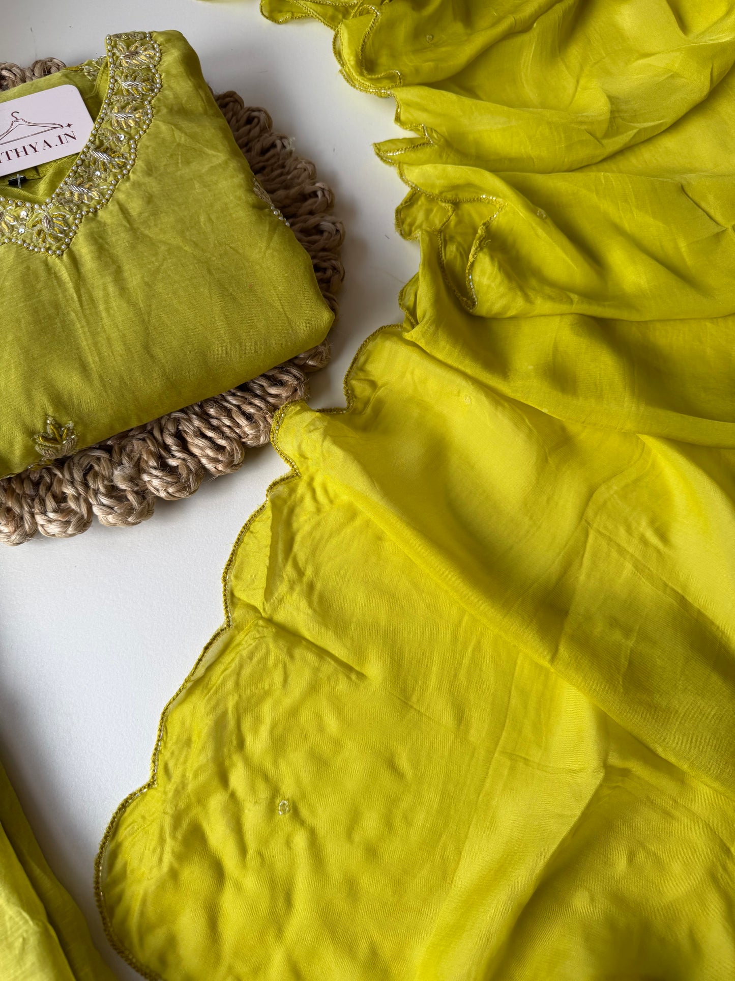 K317 - Mul chanderi handwork peplum Kurti with palazzo and dupatta