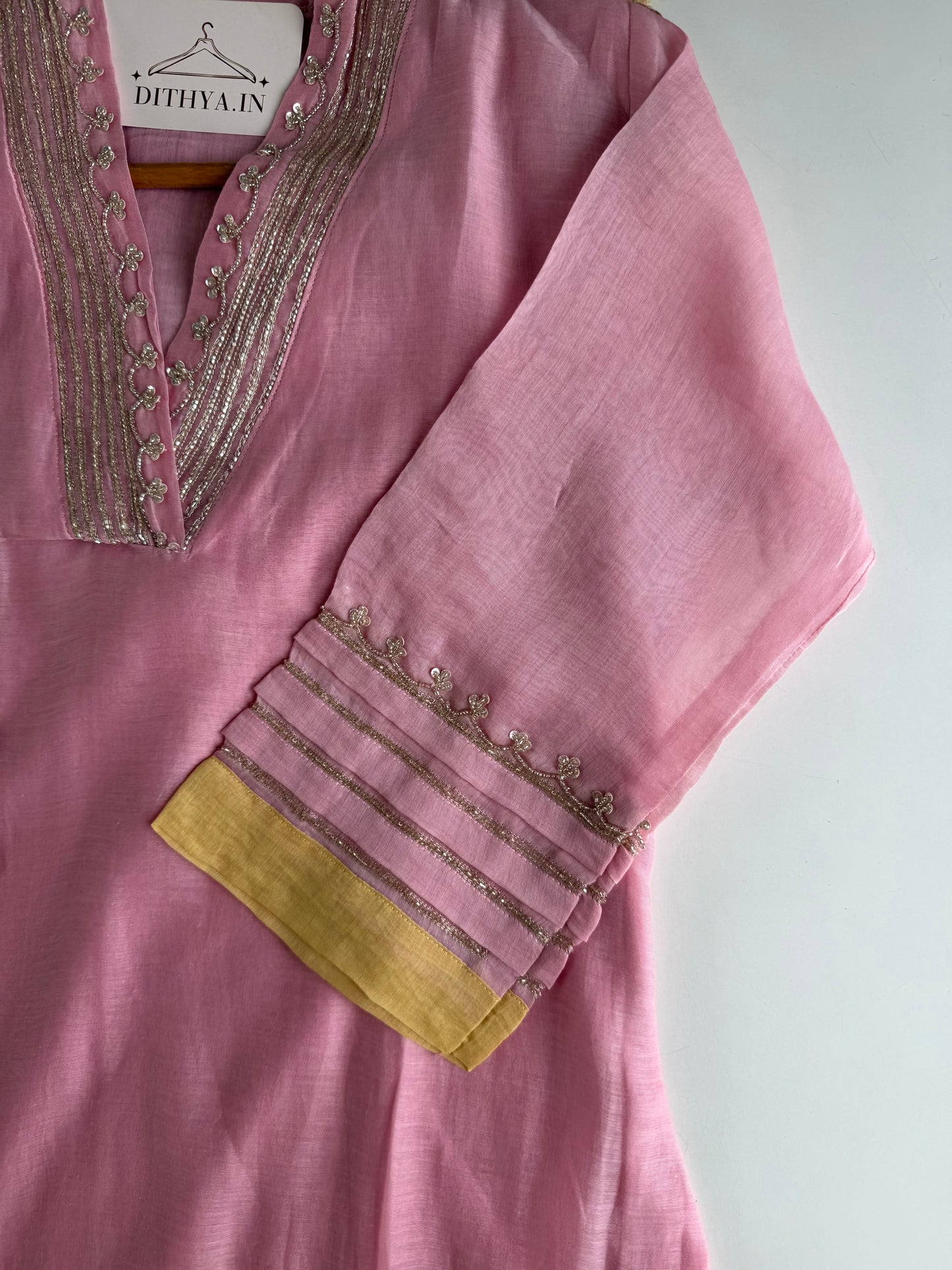 K734 - Mul chanderi handwork aline Kurti with pants and dupatta