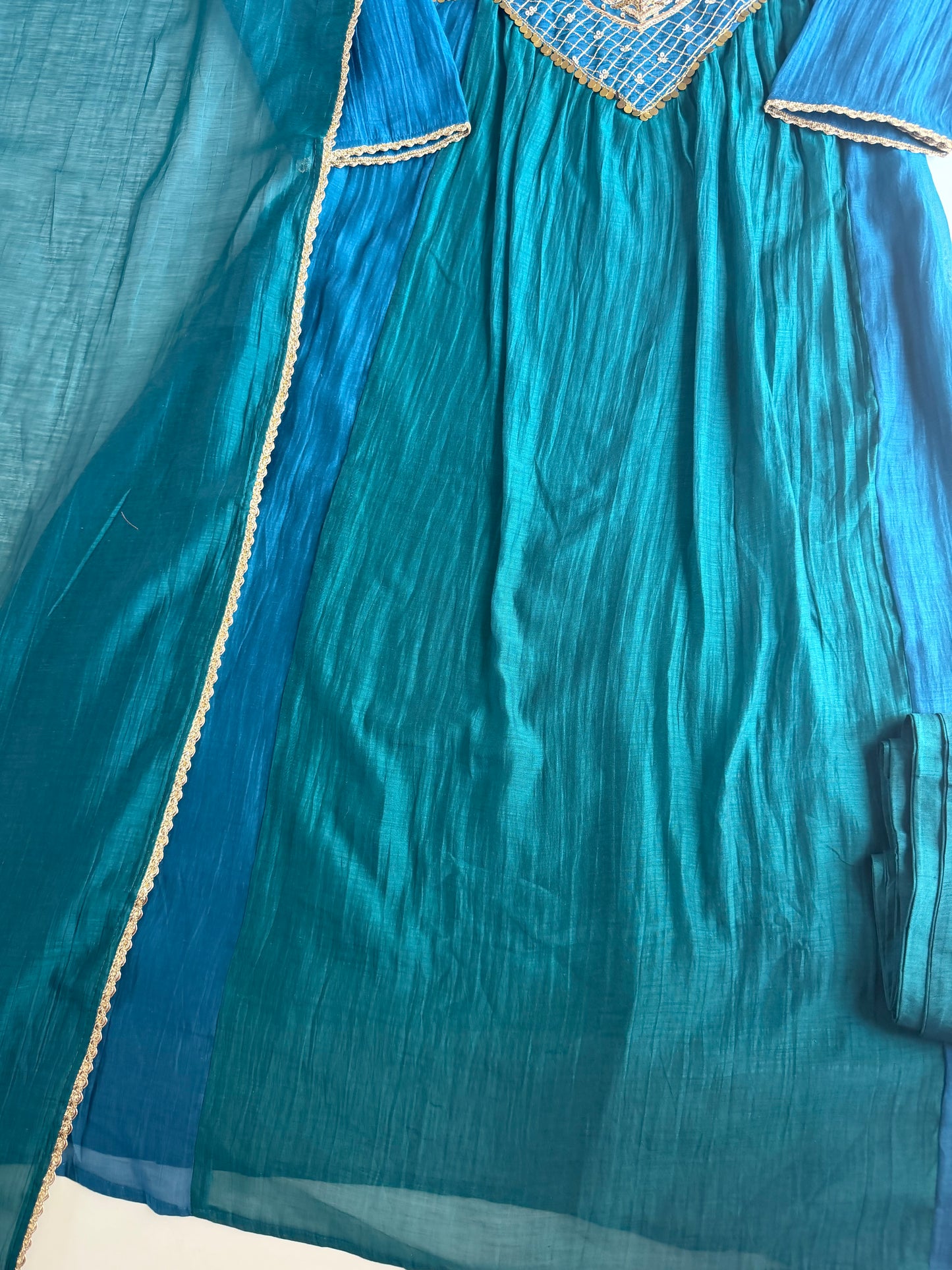 K603 - Mul chanderi handwork Anarkali with pants and dupatta in 2 colours