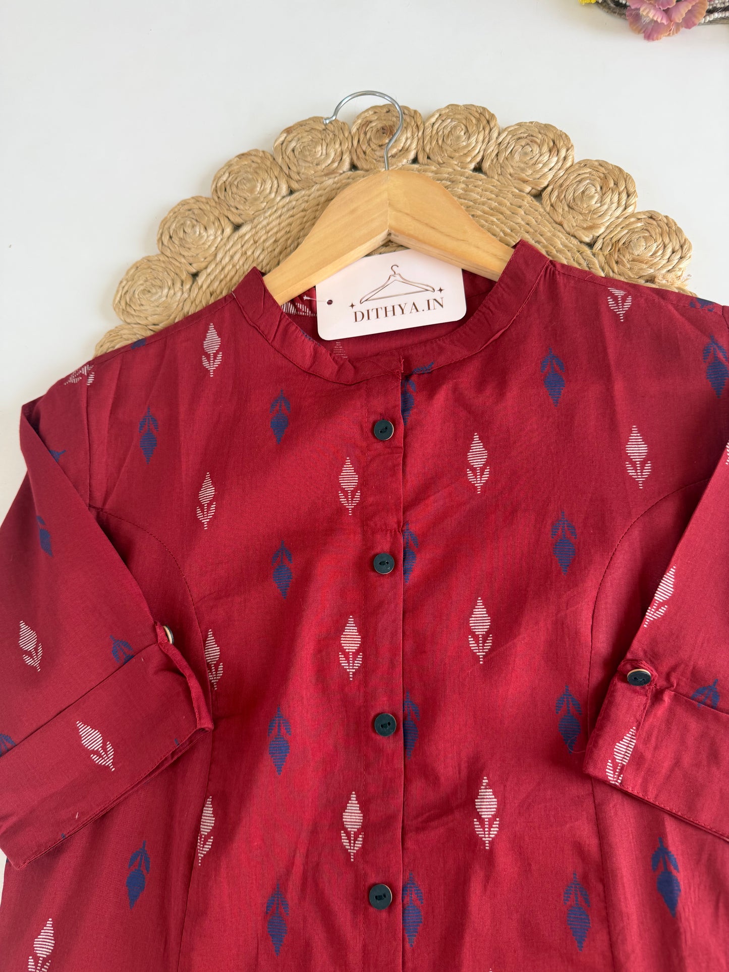 K429 - Linen cotton printed Aline Kurti with pants