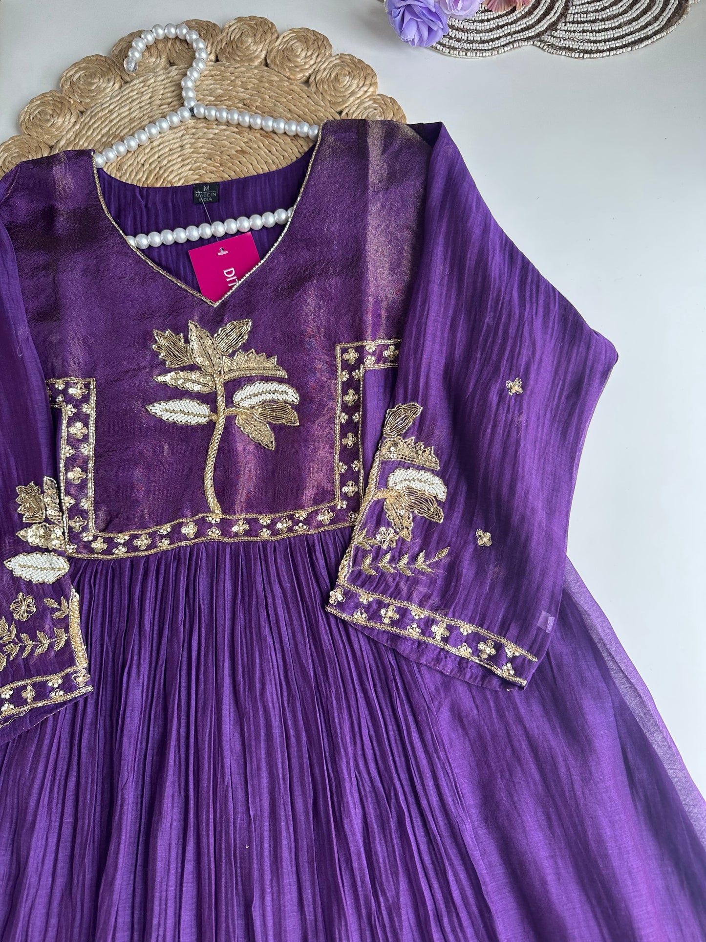 K430 - Mul Chanderi handwork Anarkali with pants and dupatta