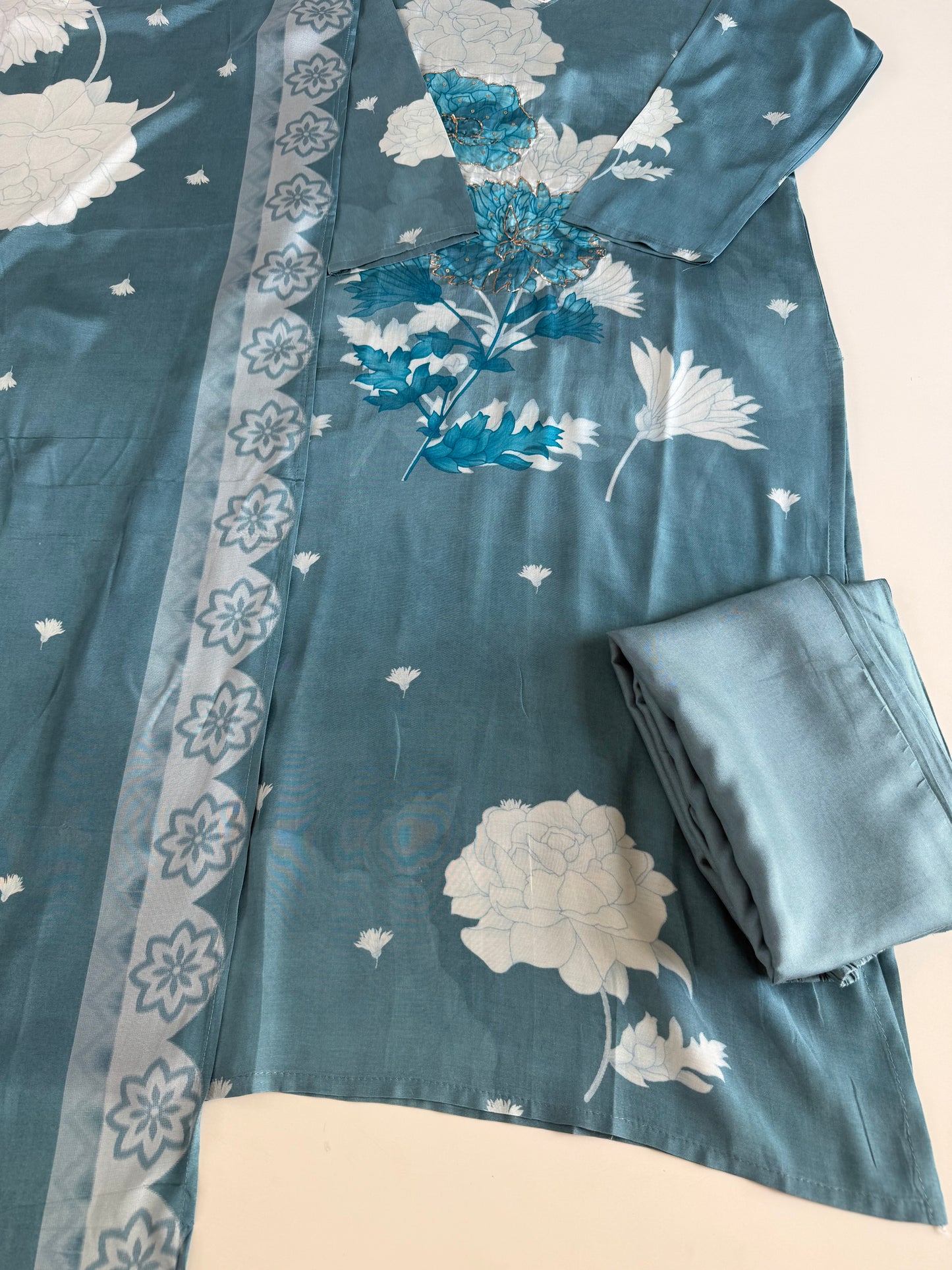 K664 - Muslin printed straight Kurti with pants and dupatta