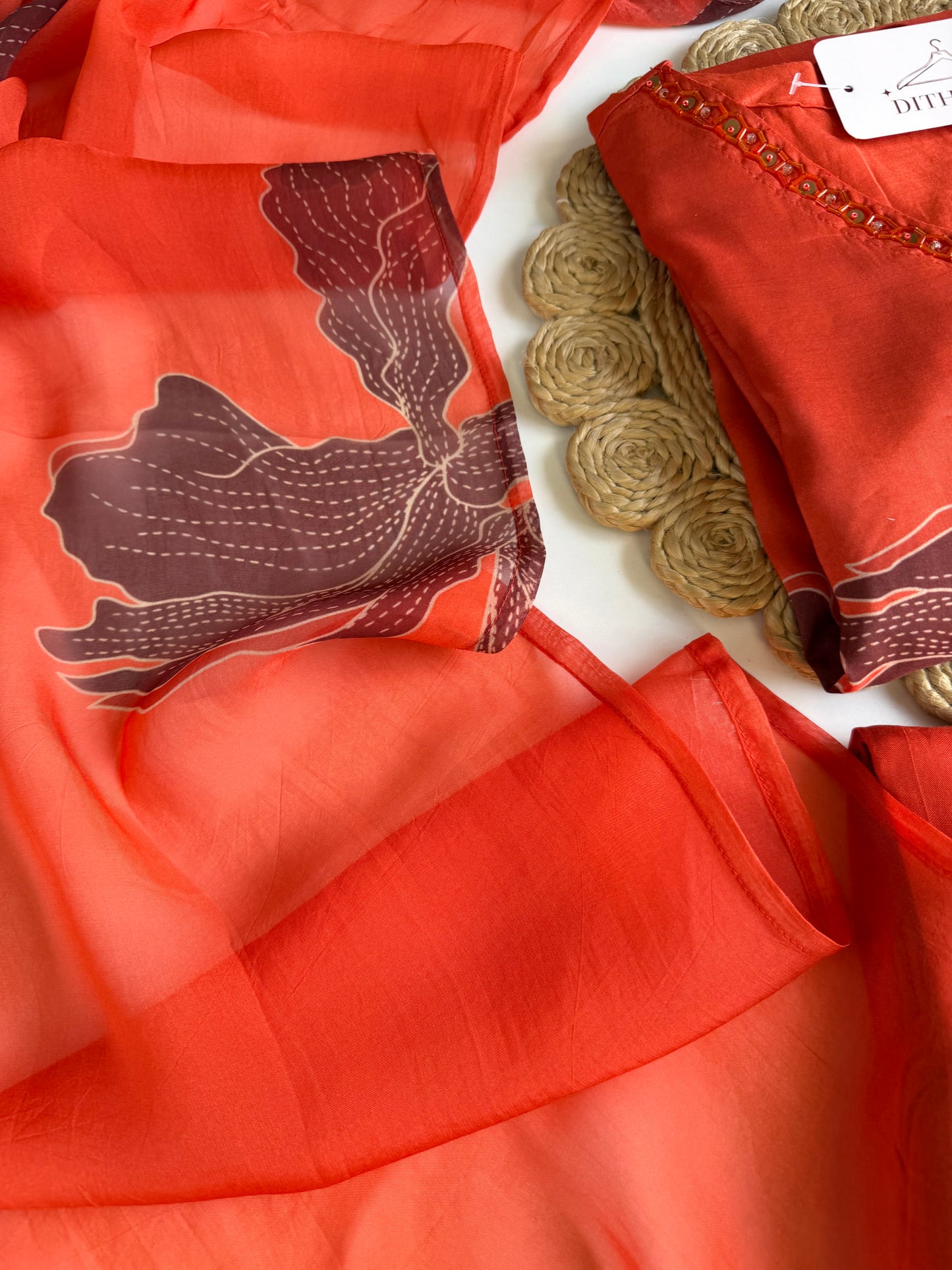 K336 - Muslin silk handwork Aline Kurti with pants and dupatta