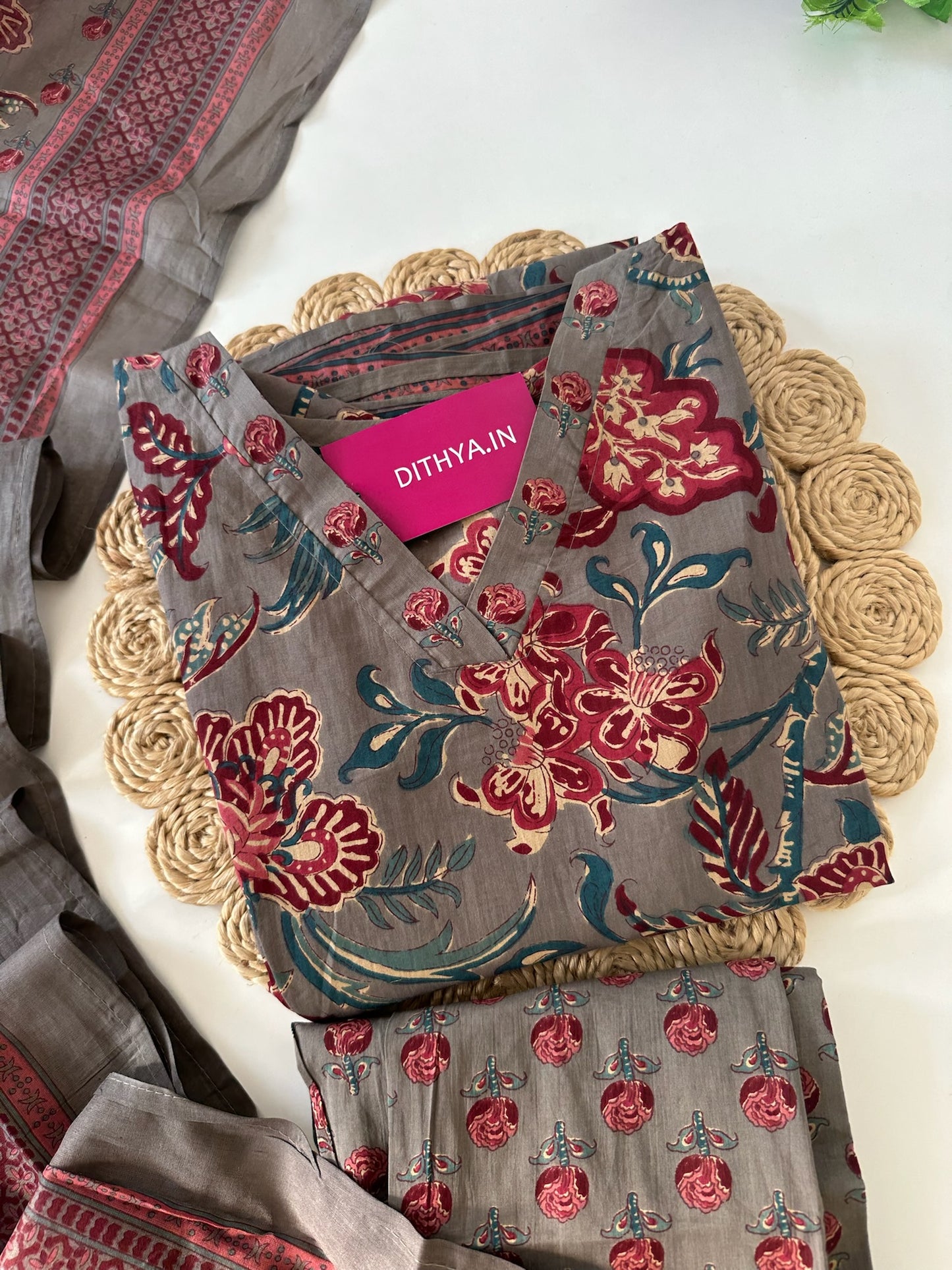 K106 - Mul cotton printed Anarkali with pants and dupatta