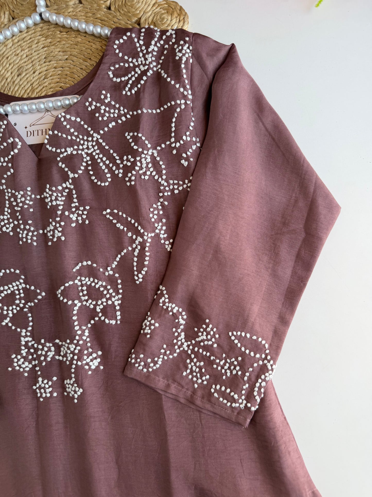 K659 - Russian silk knot work straight Kurti with pants and dupatta