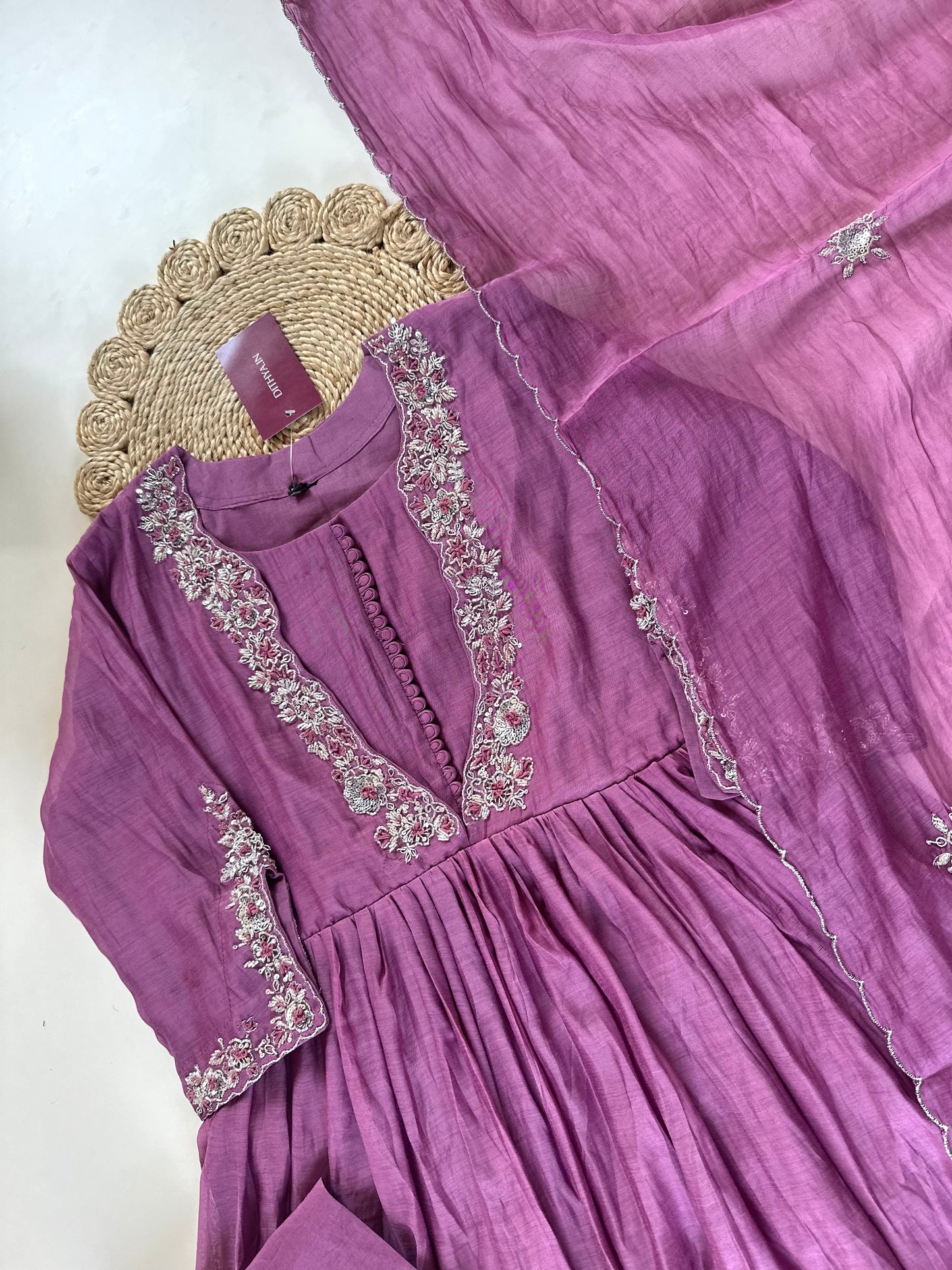 K007 - Pure mul Chanderi Handwork Anarkali With pants and dupatta in 4 colours .