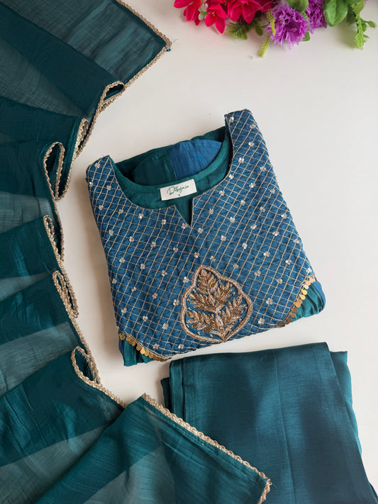 K603 - Mul chanderi handwork Anarkali with pants and dupatta in 2 colours