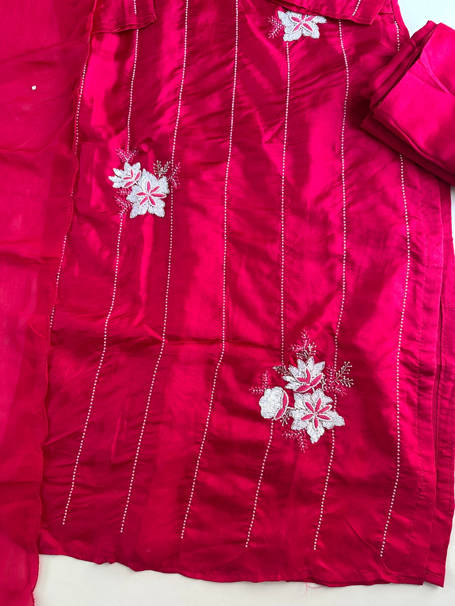 K253 - Pure crape pearl work straight Kurti with pants and dupatta