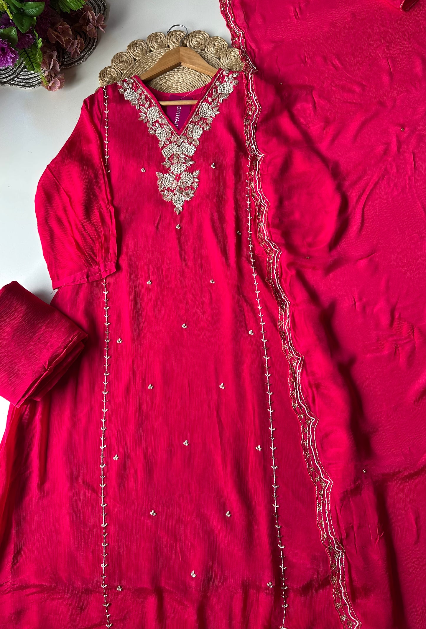 K173 - Chinnon handwork Anarkali with pants and dupatta
