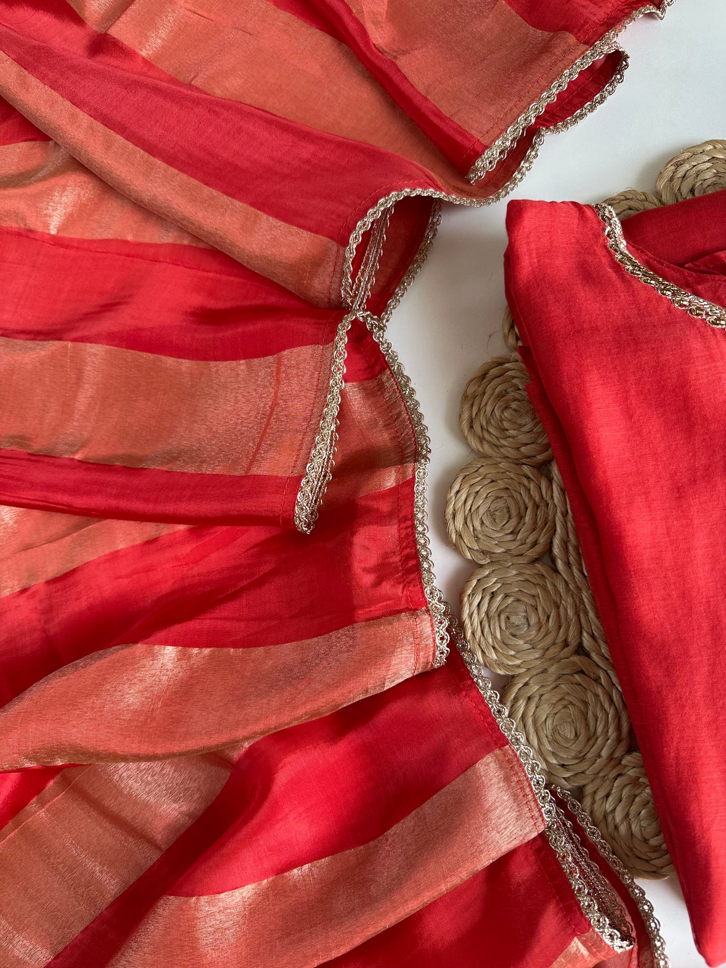 K035 - Mul Chanderi Handwork Aline Kurti with pants and dupatta