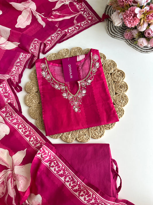K177 - Cotton floral straight Kurti with pants and dupatta