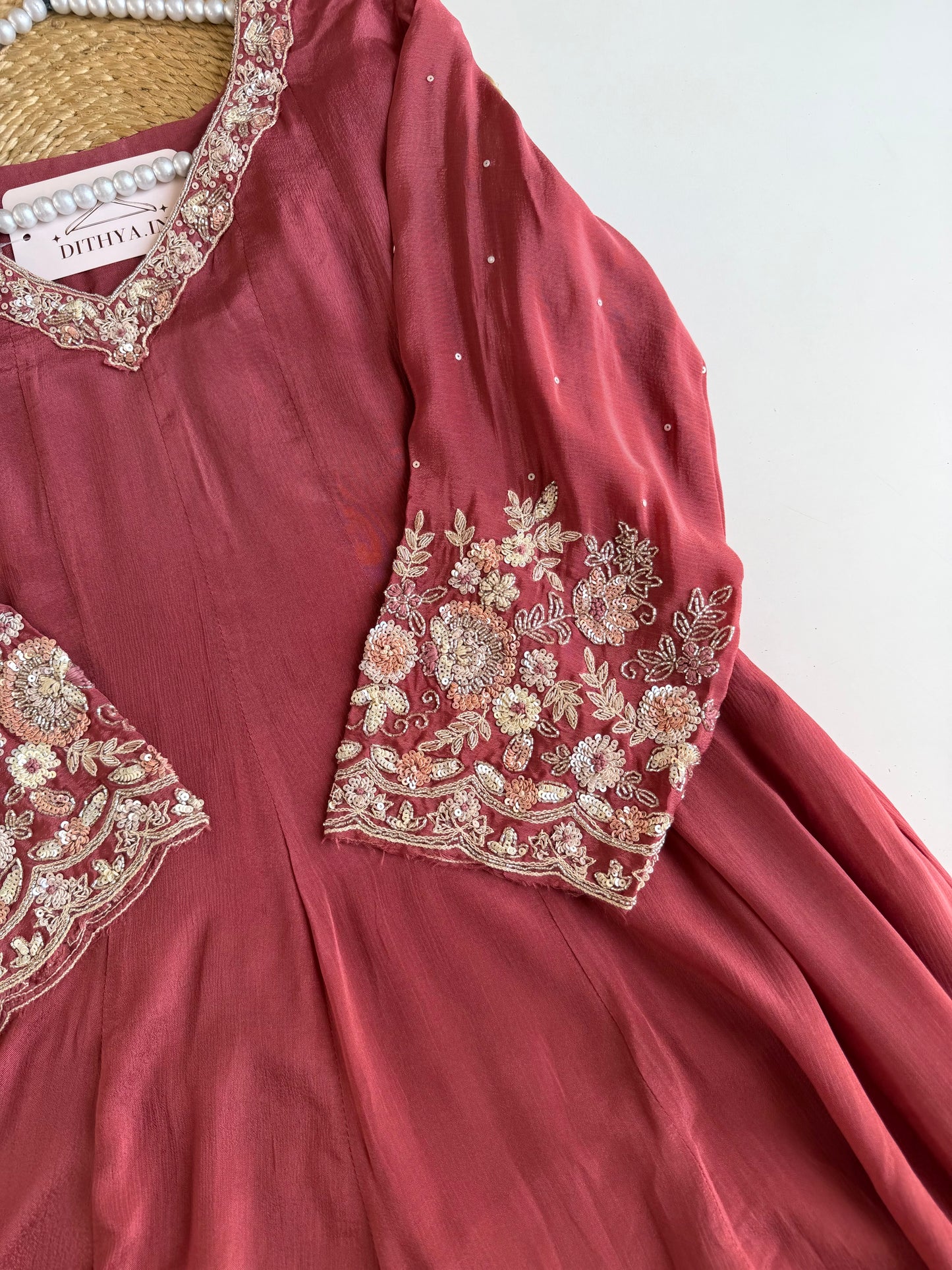 K131 - Pure Chinnon handwork Anarkali with pants and dupatta