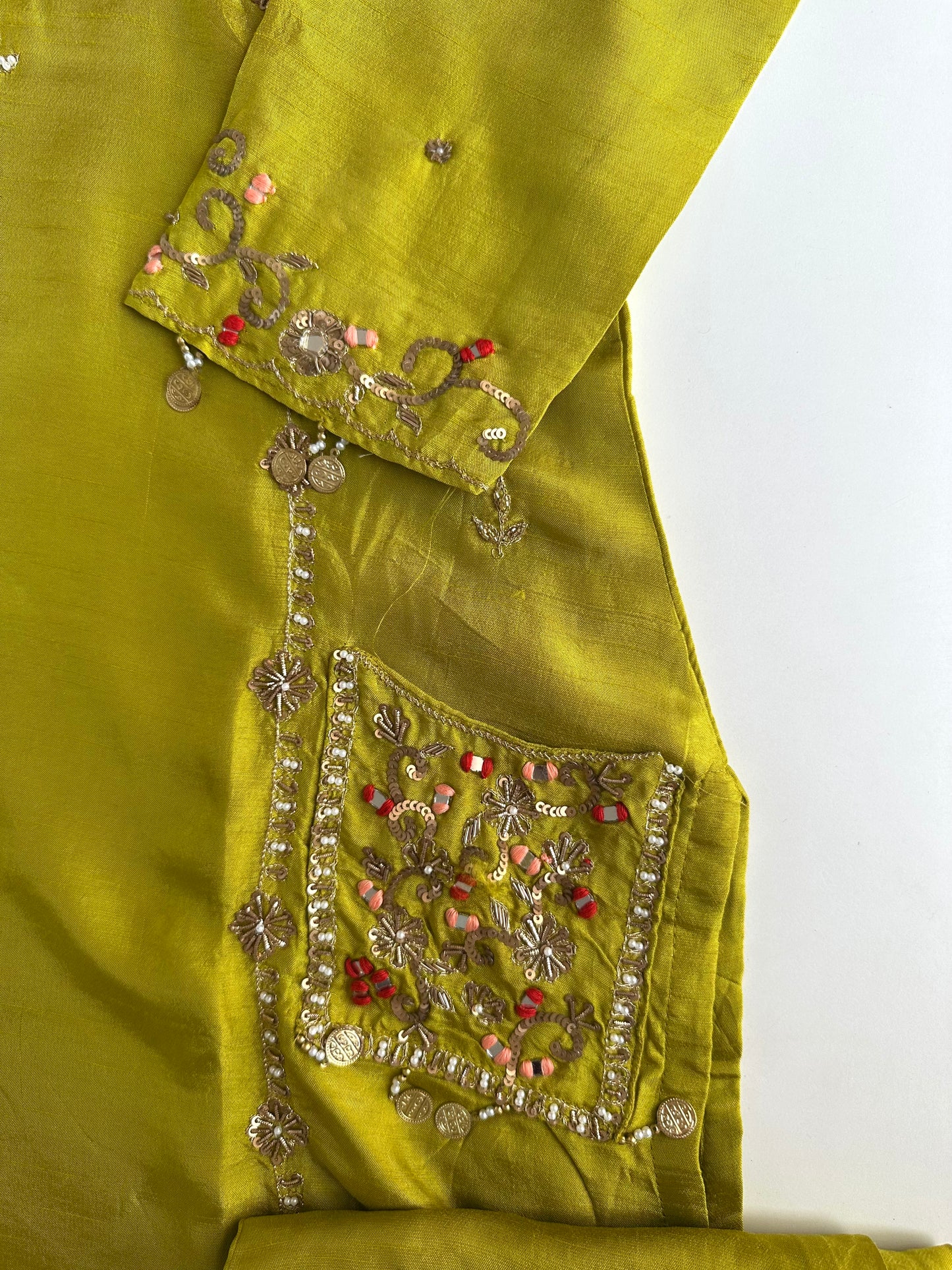 K146 - Russian silk handwork straight Kurti with pants and dupatta