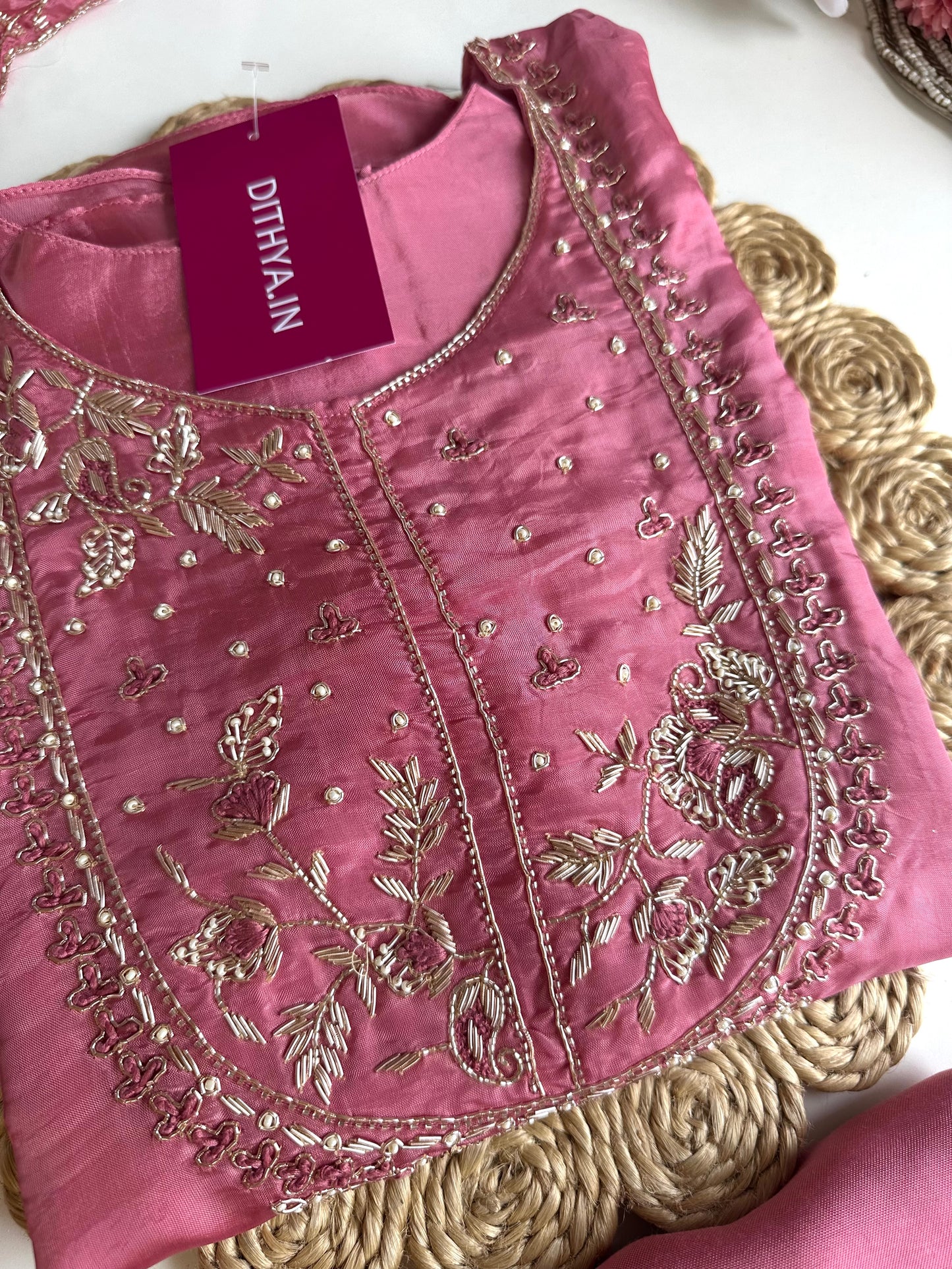 K470 - HO silk handwork Aline Kurti with pants and dupatta