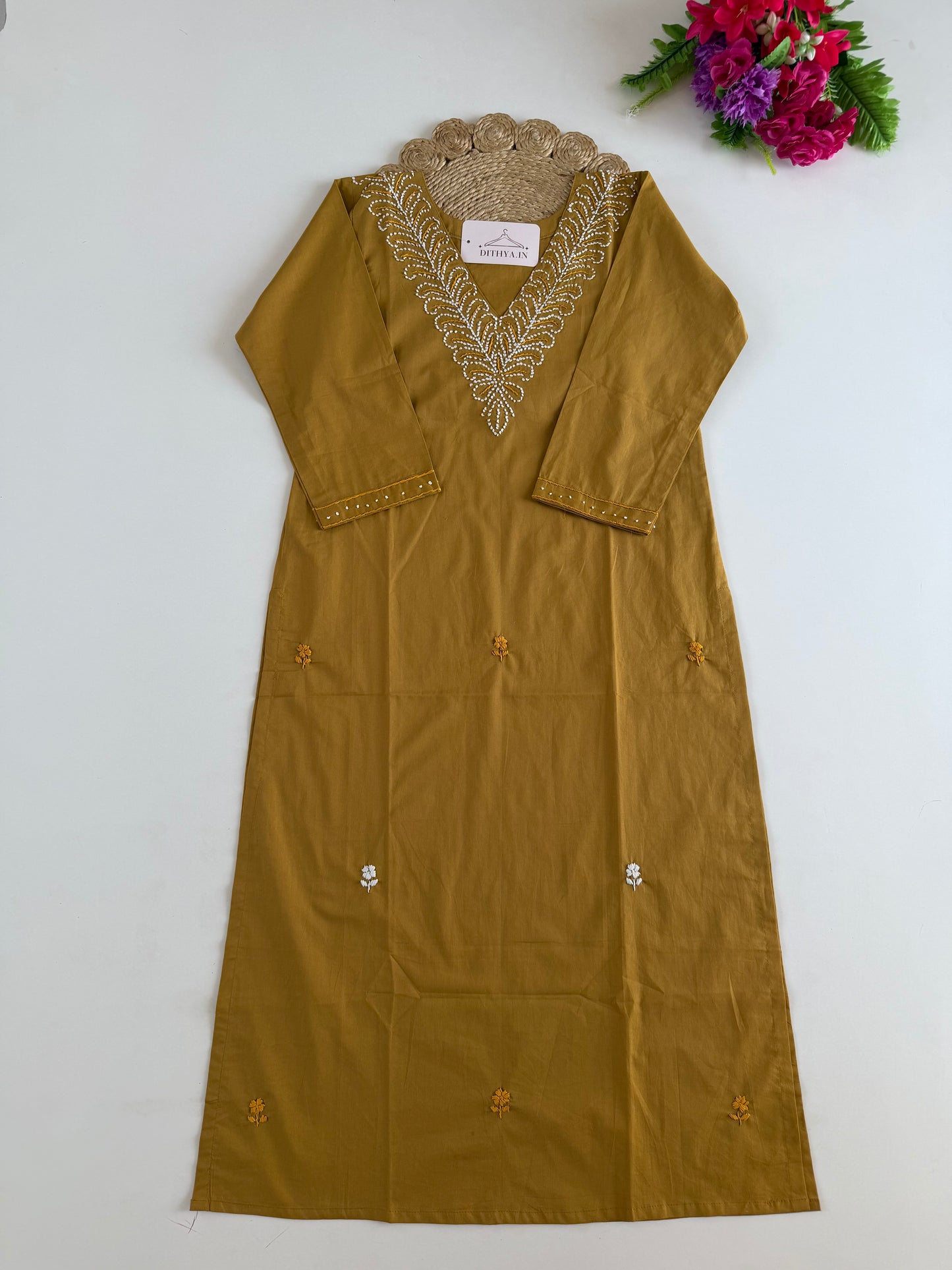 K697 - Mul cotton embroidered straight Kurti
