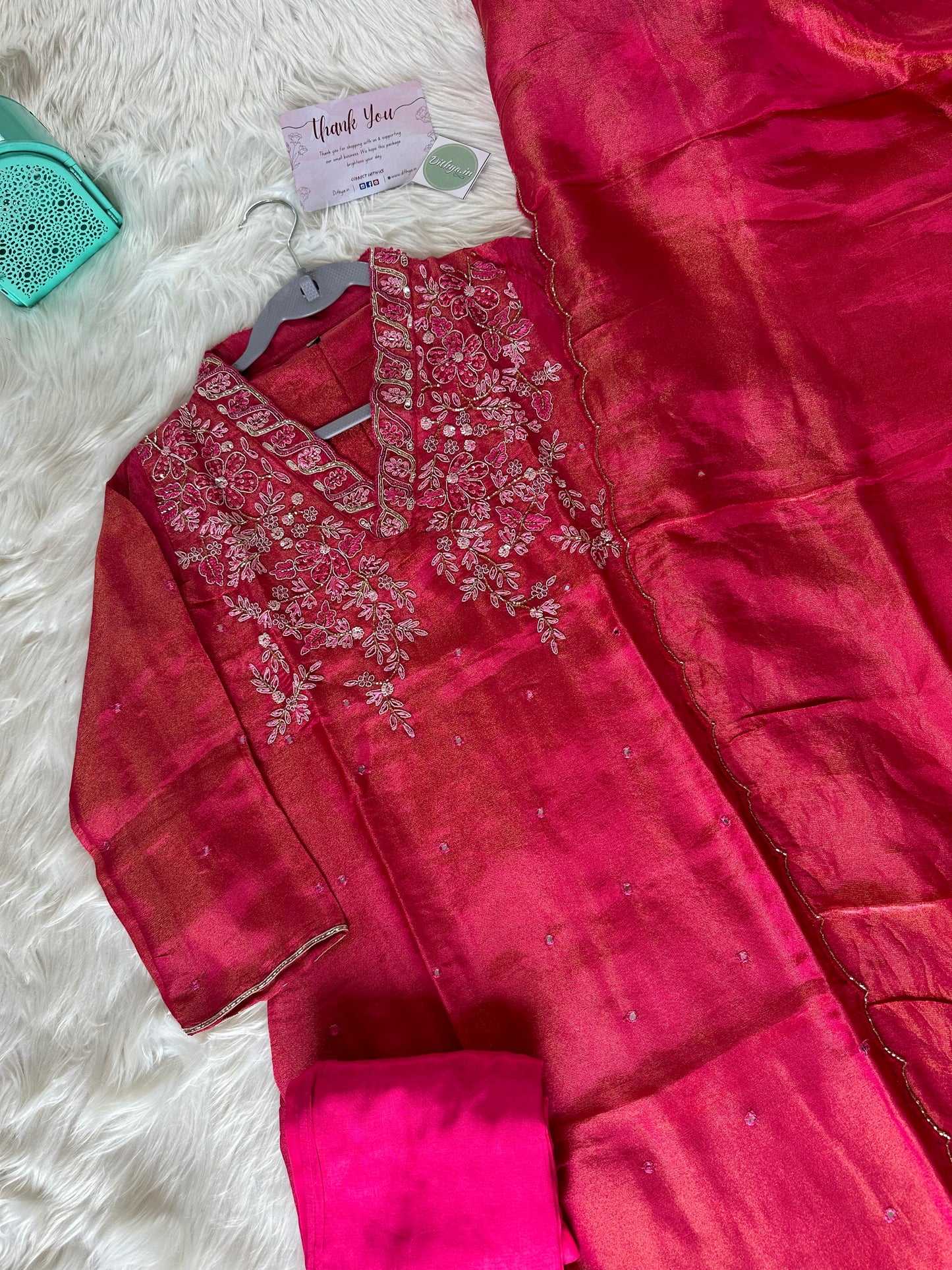 K055 - Tissue silk kurti with pants and dupatta