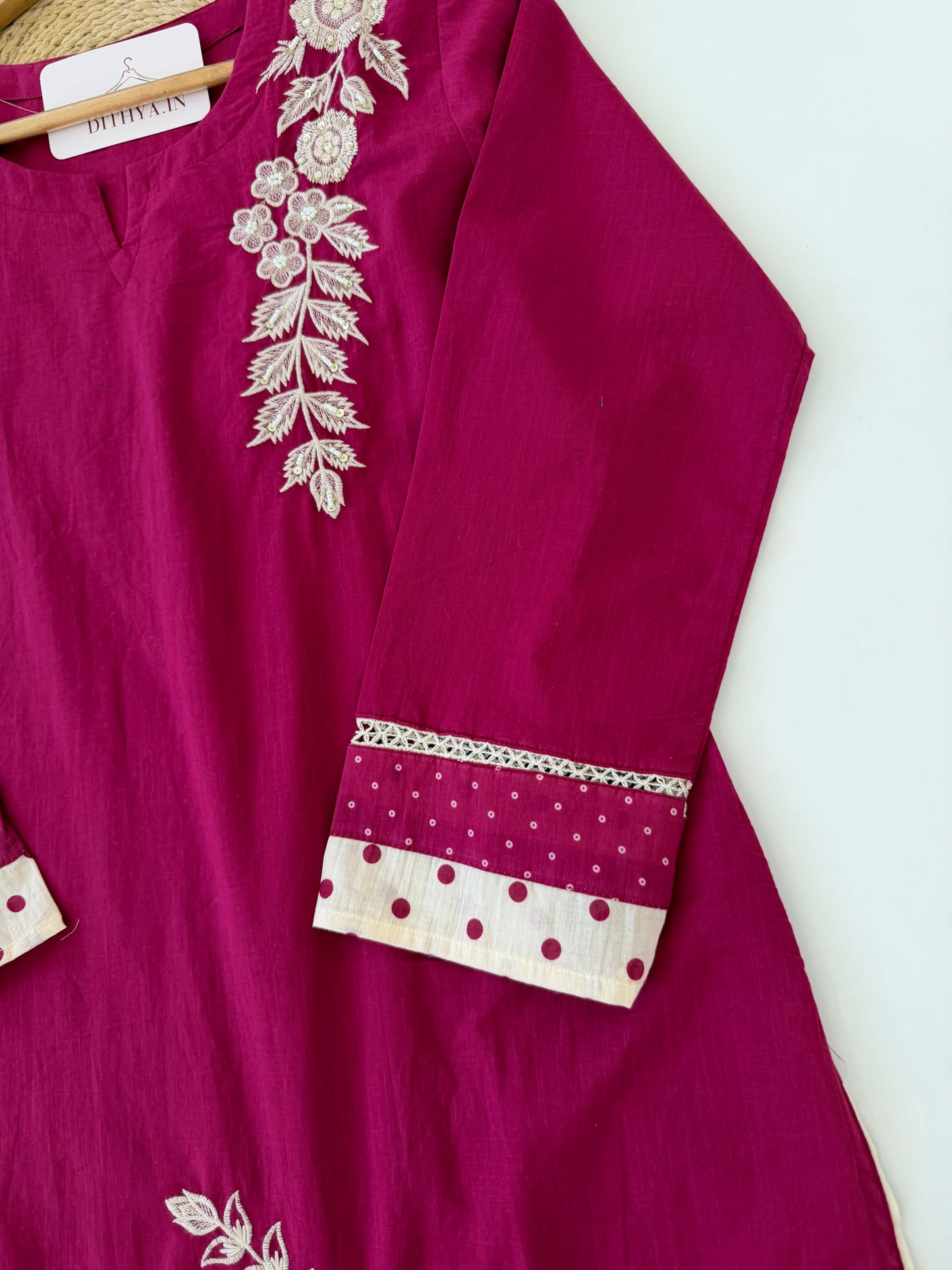 K594 - Mul cotton embroidered straight Kurti with pants and dupatta