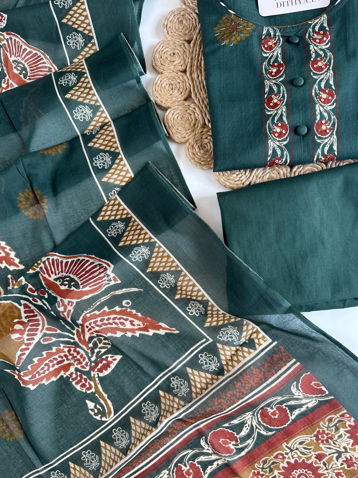 K341 - Mul cotton printed straight Kurti with pants and dupatta