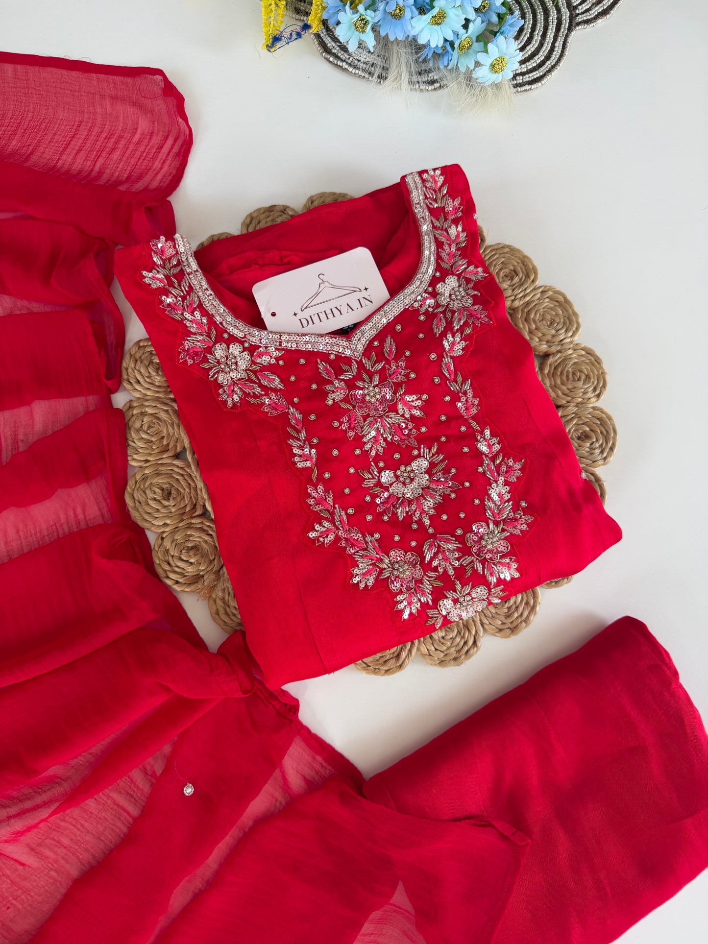 K527 - Chinnon handwork Anarkali with pants and dupatta