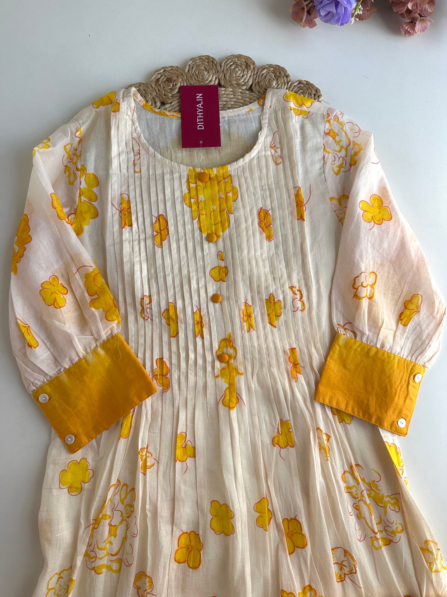 K228 - Floral pintex mul cotton Aline Kurti with pants