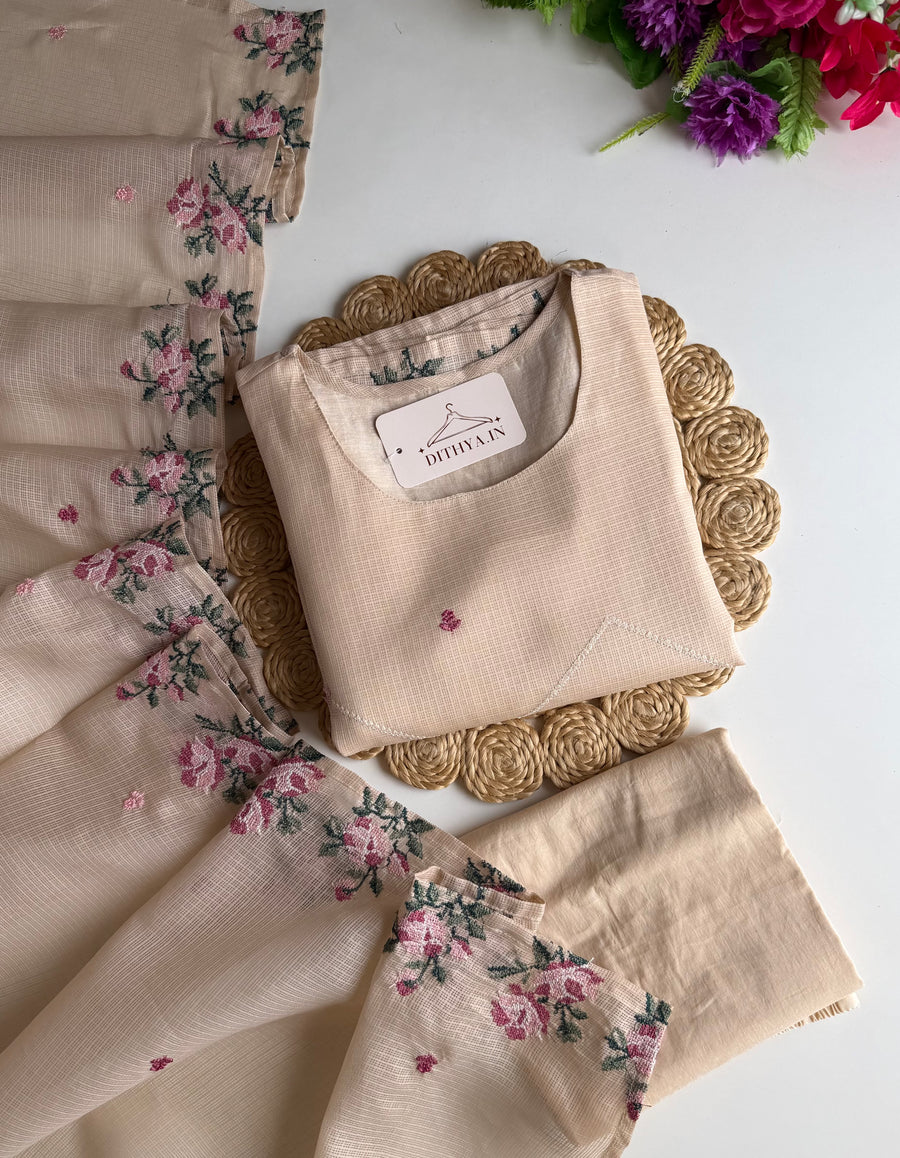 K220 - Kota doriya cross stitch embroidery straight Kurti with pants and dupatta