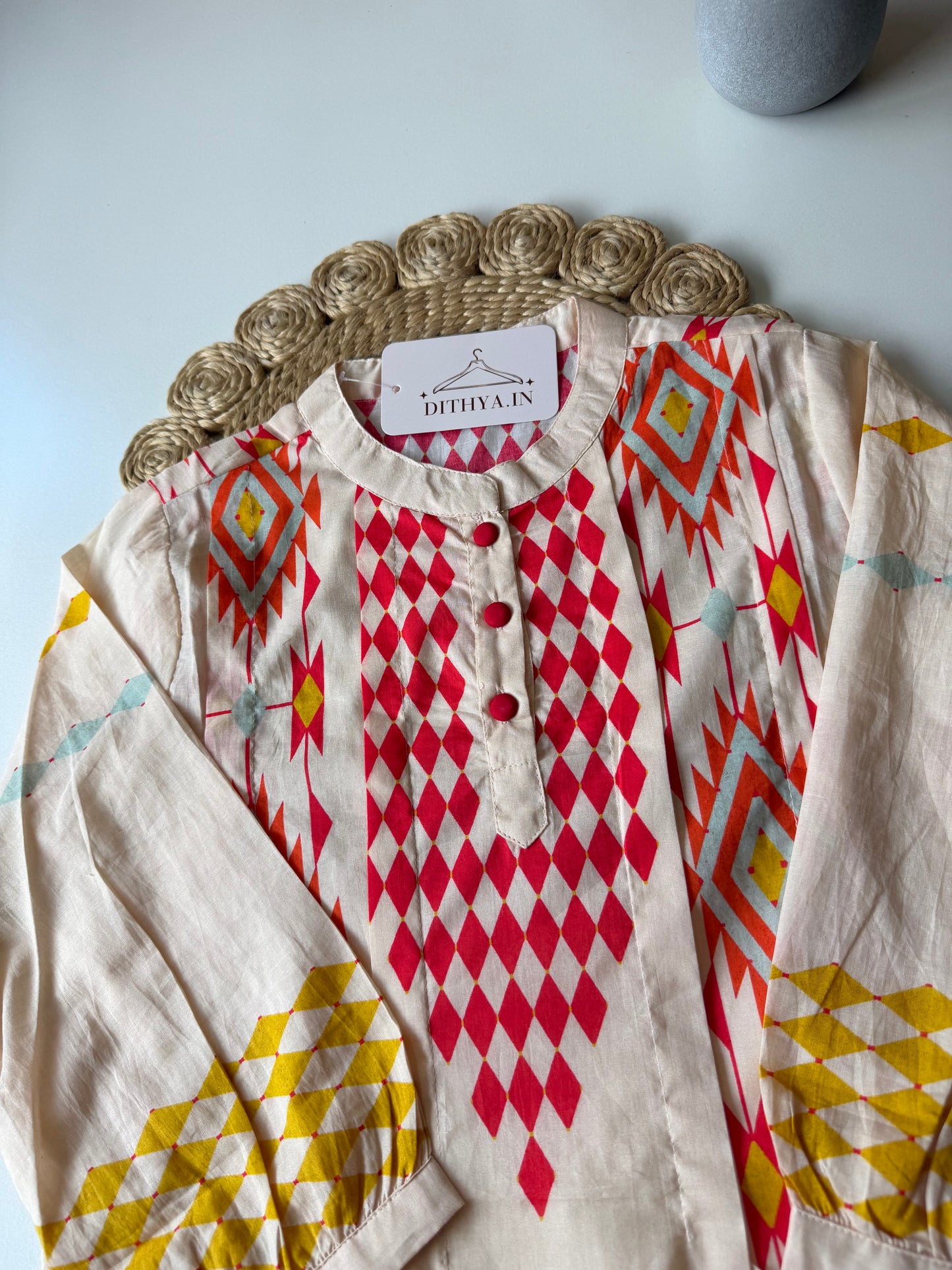 K476 - Mul cotton printed Aline Kurti with pants